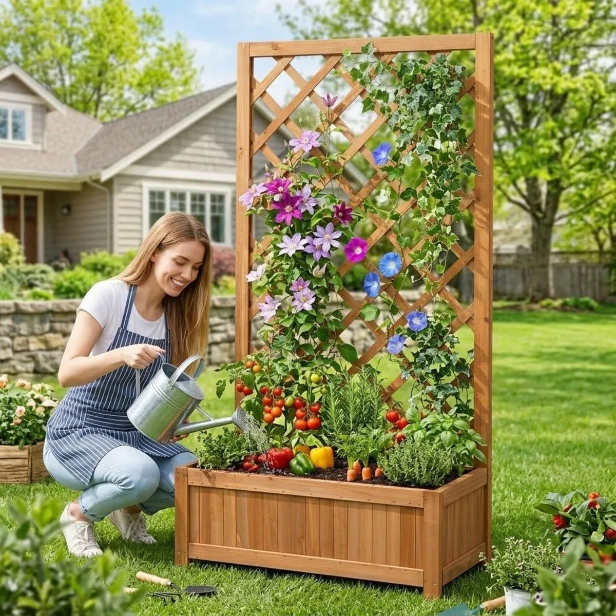 Wooden Planter with Trellis 47 Outdoor Box for - Image 2