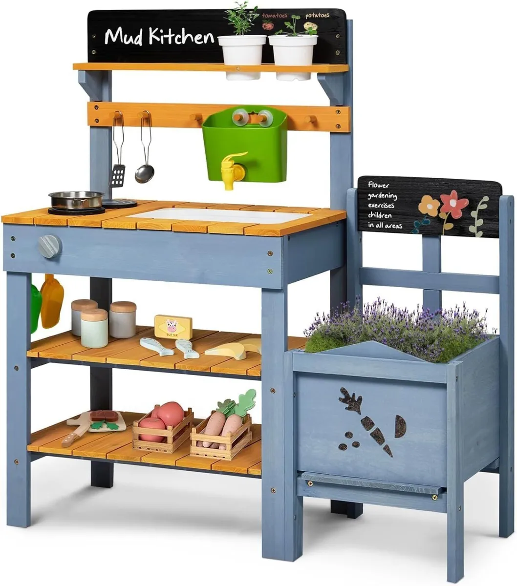 Mud Kitchen with Planter Box Outdoor Play Pretend - Image 1