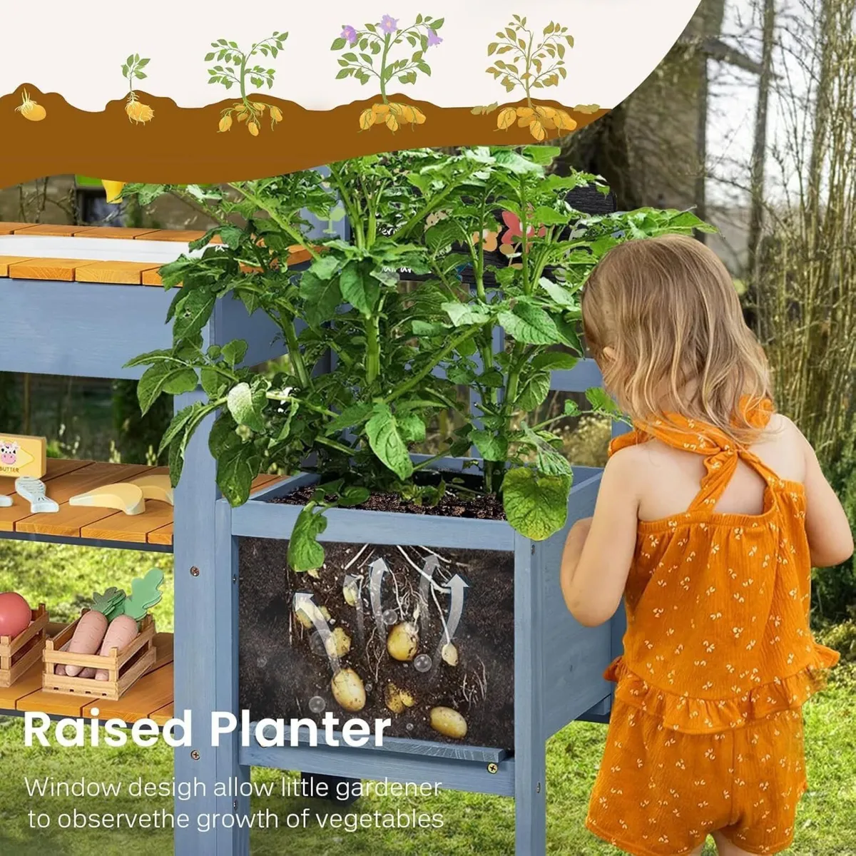 Mud Kitchen with Planter Box Outdoor Play Pretend - Image 2
