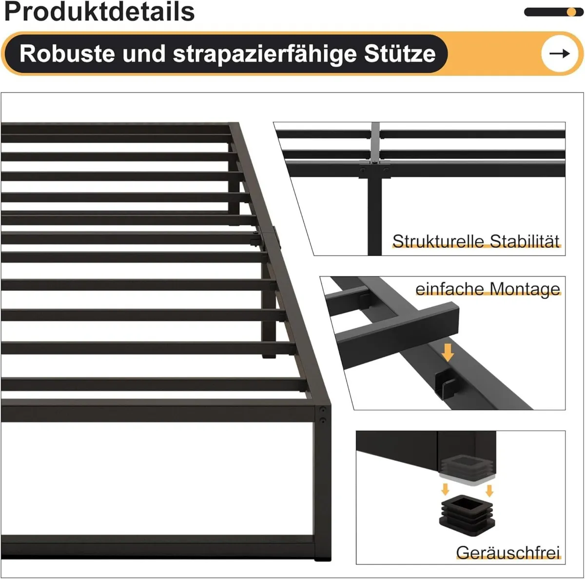 Double Bed Frame 160x200 cm Metal Platform with - Image 4