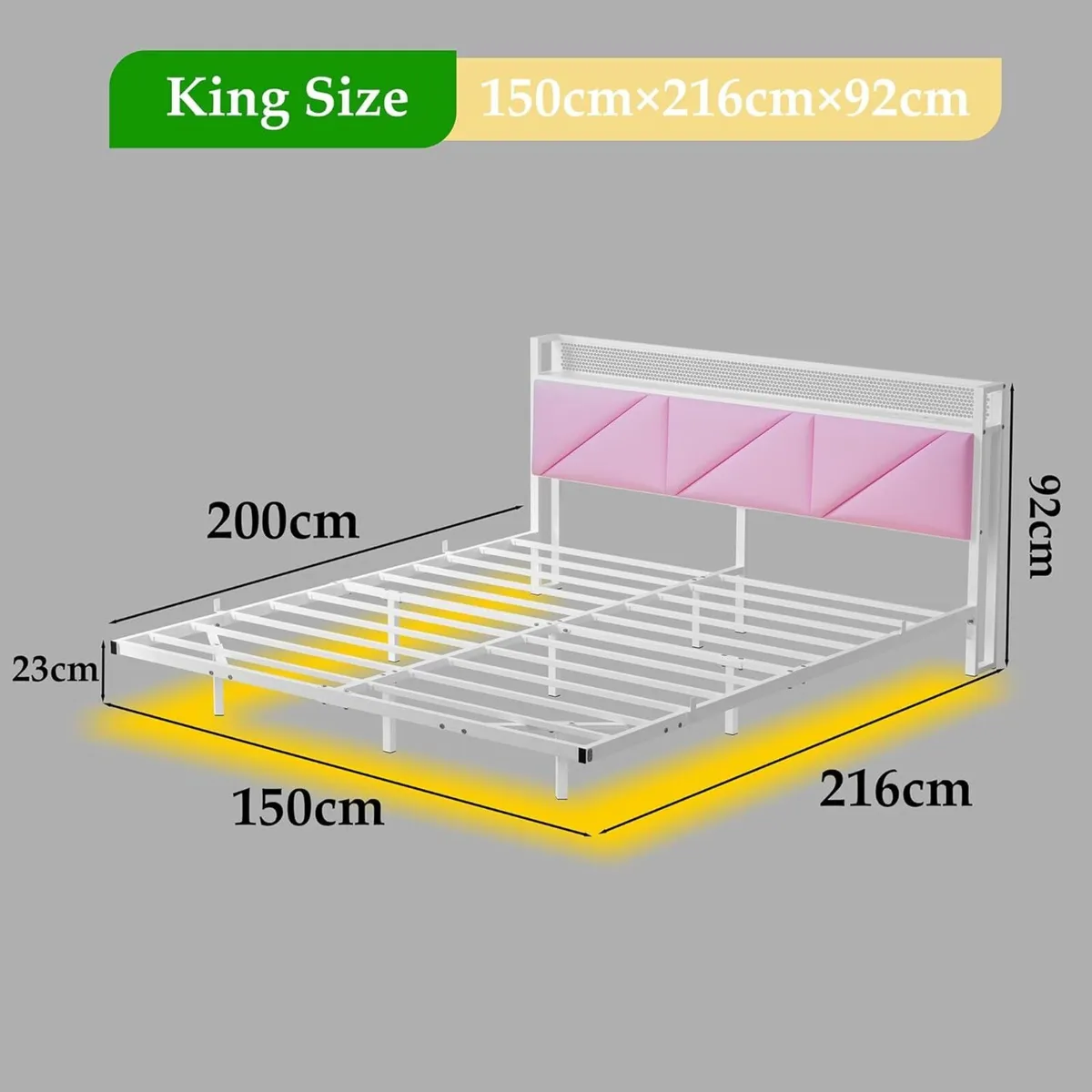 King Size Bed Frame 150x200cm Floating Upholstered - Image 2