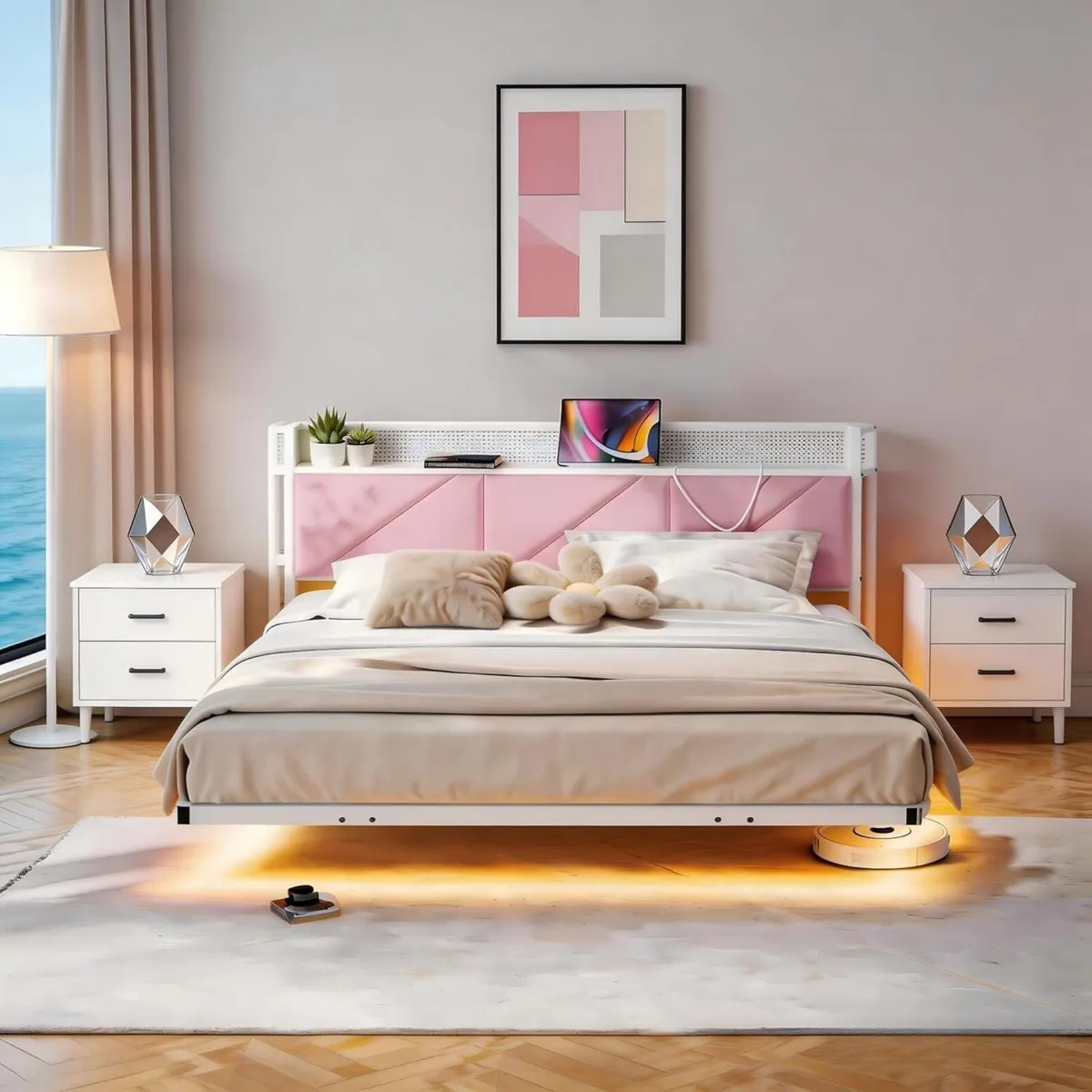 King Size Bed Frame 150x200cm Floating Upholstered - Image 1