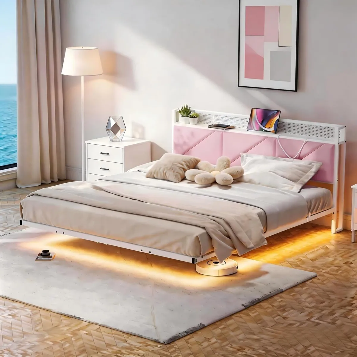 King Size Bed Frame 150x200cm Floating Upholstered - Image 3