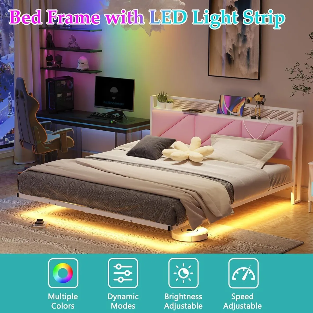 King Size Bed Frame 150x200cm Floating Upholstered - Image 4