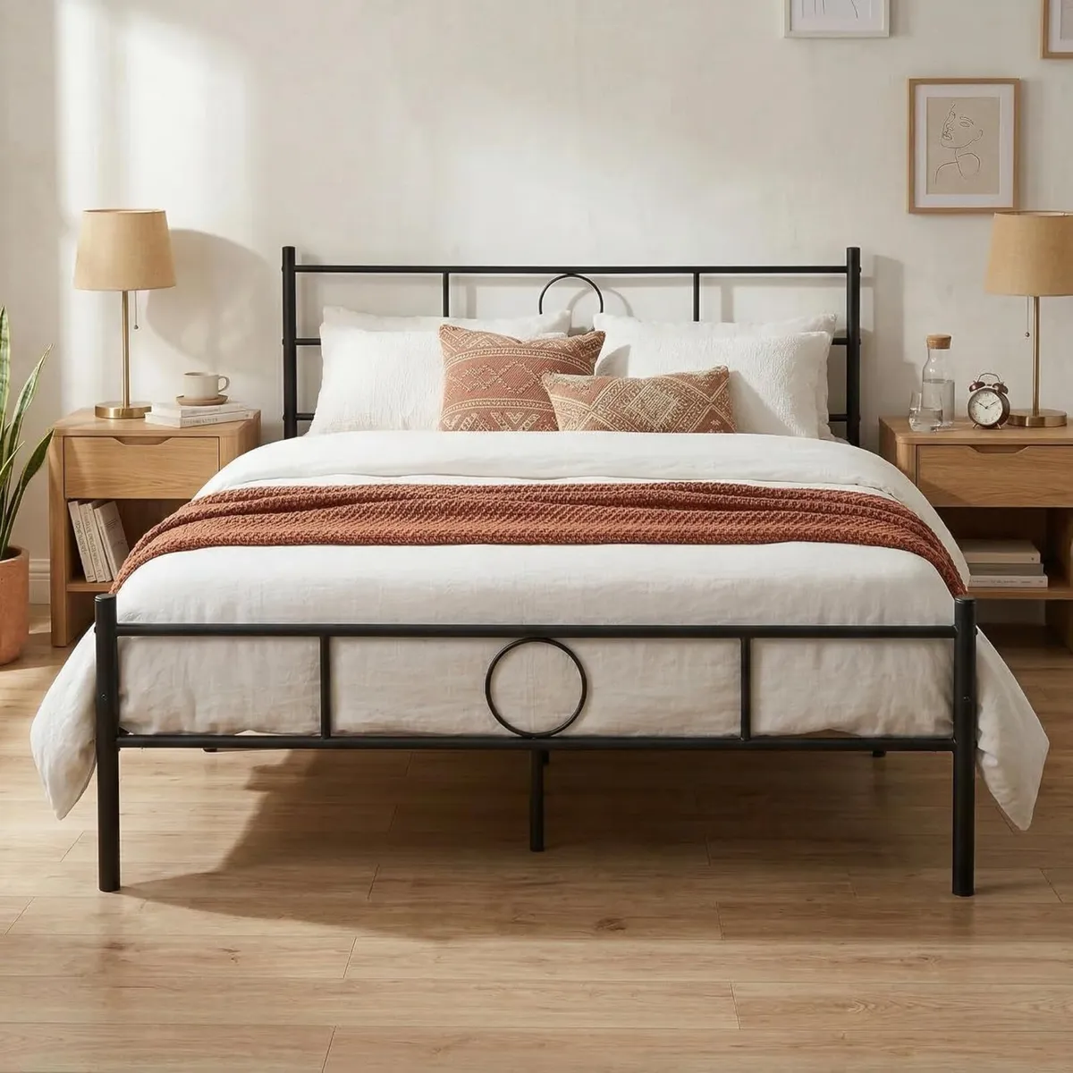Black Metal Double Bed Frame with Decorative - Image 4
