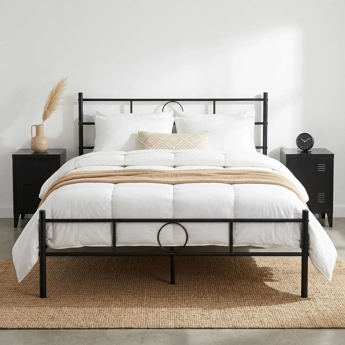 Black Metal Double Bed Frame with Decorative - Image 1