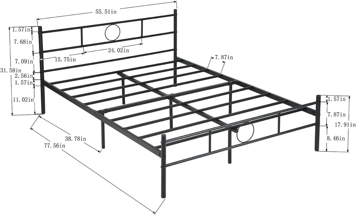 Black Metal Double Bed Frame with Decorative - Image 2
