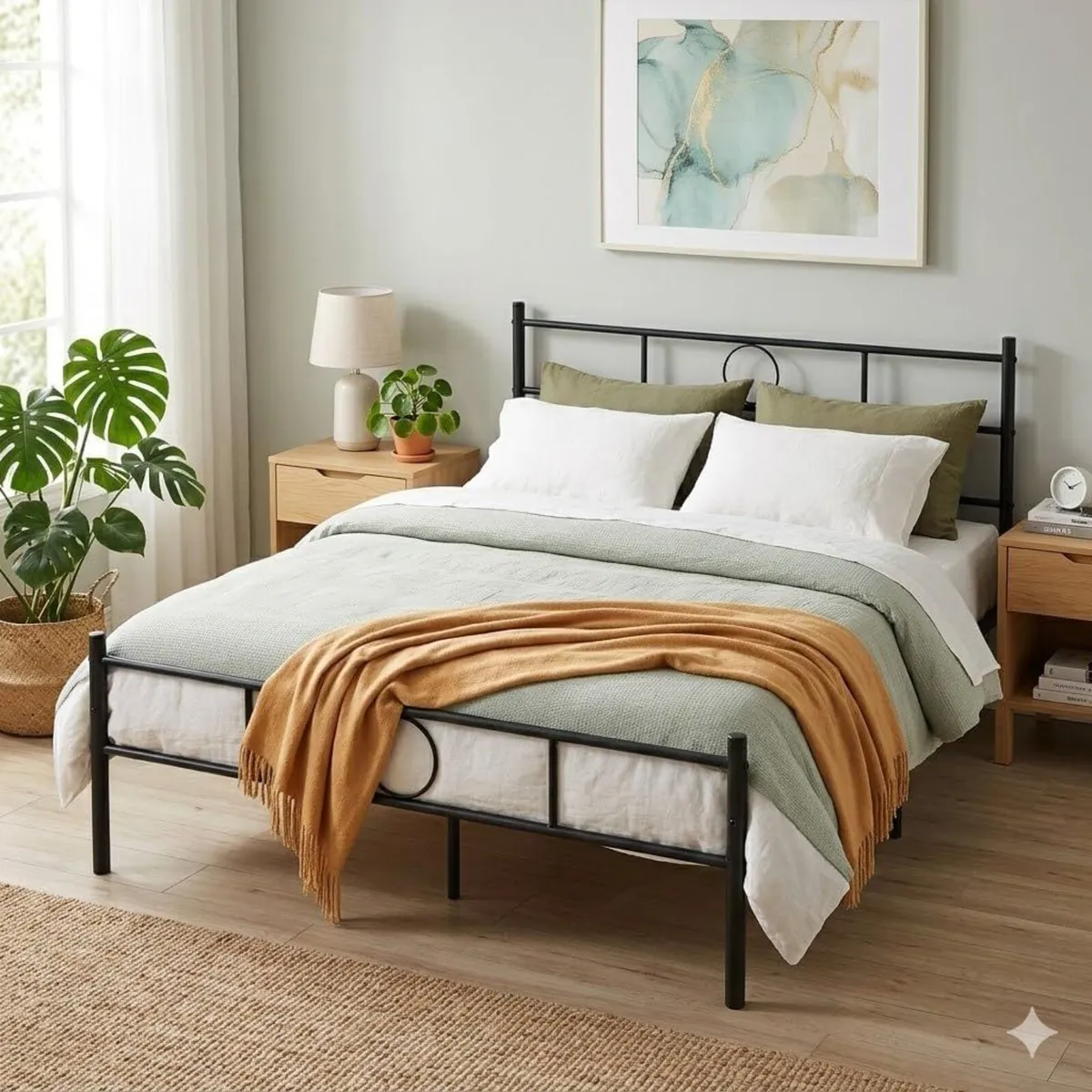 Black Metal Double Bed Frame with Decorative - Image 3