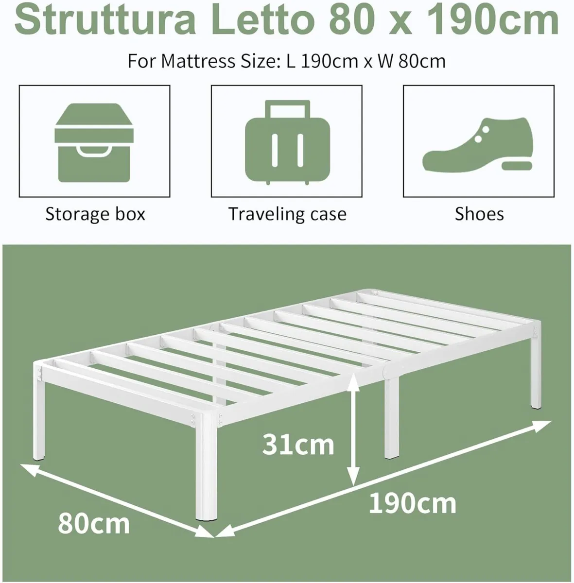 Small Single Bed Frame 80cm x 190cm with Rounded - Image 2