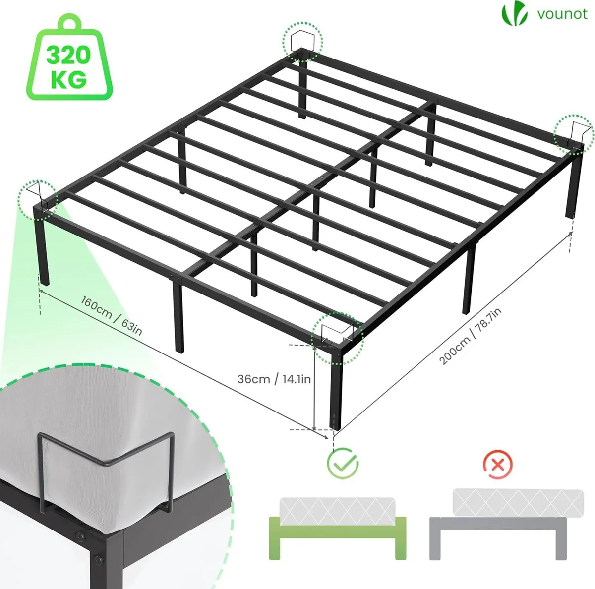 Large Double Bed Frame 160 x 200 cm - Sturdy - Image 2