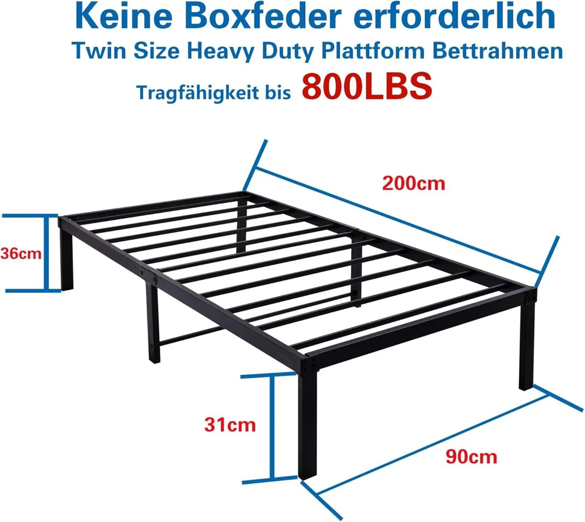 Metal Platform Bed Frame 90 x 200 cm Modern for - Image 2