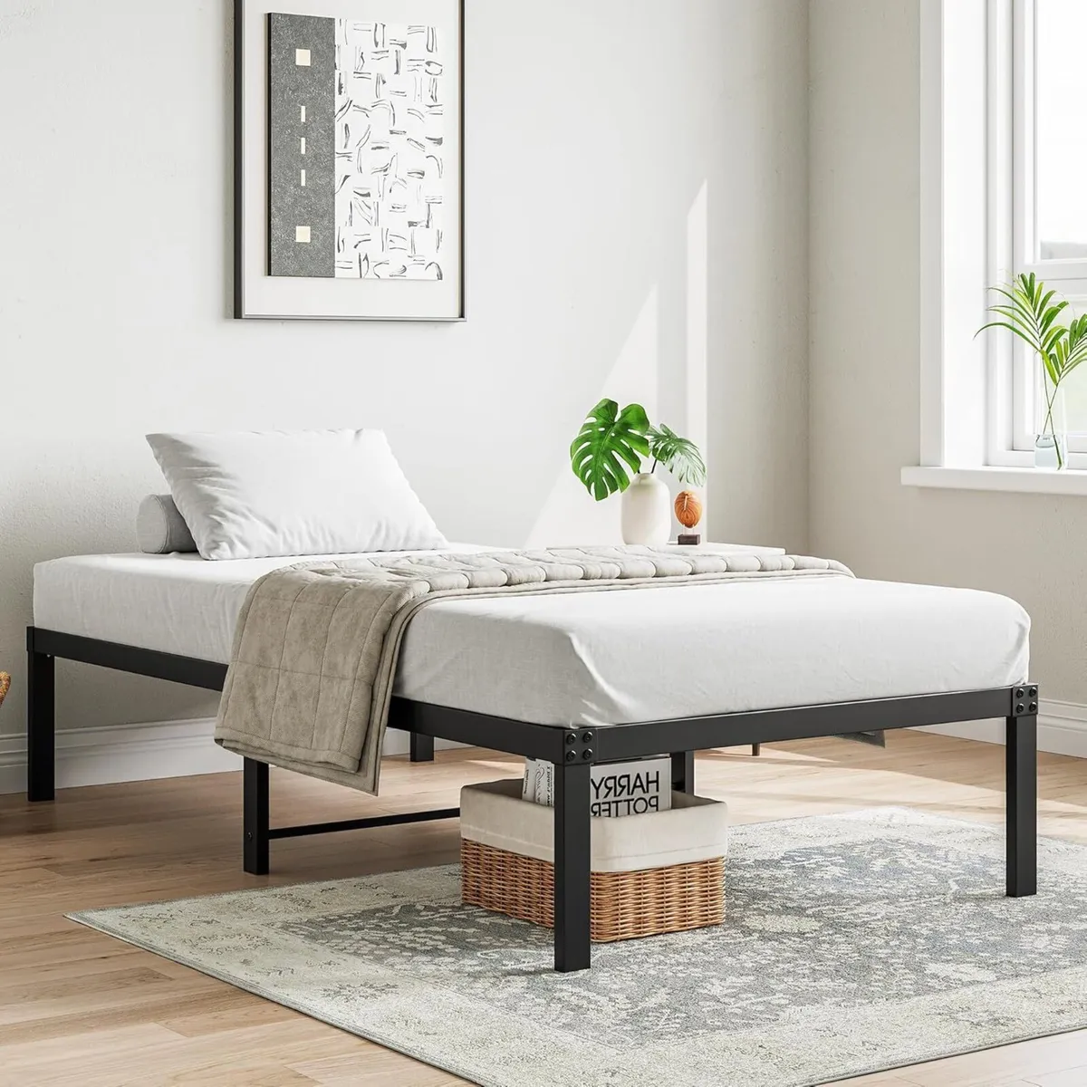 Metal Platform Bed Frame 90 x 200 cm Modern for - Image 3