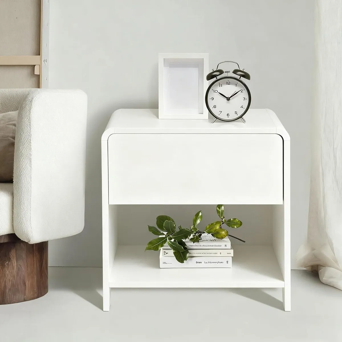 Bedside Table with Drawer Wooden Nightstand - Image 2