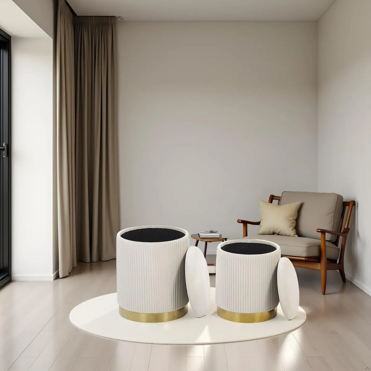 AllEquip Set of 2 Velvet Stools with Storage - Image 1