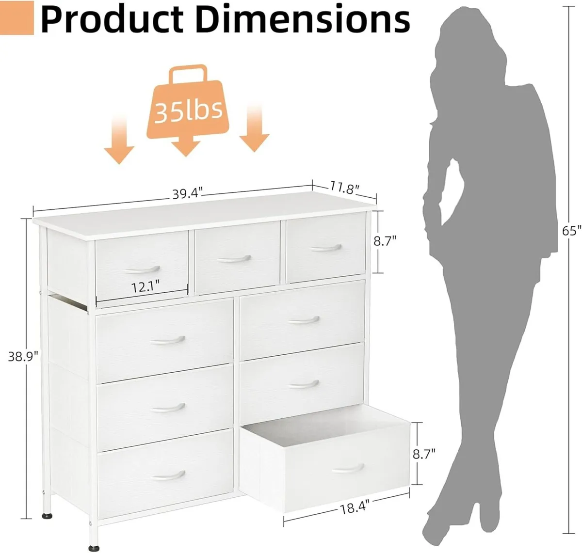 Chest of Drawers Dresser for Bedroom with 9 - Image 2