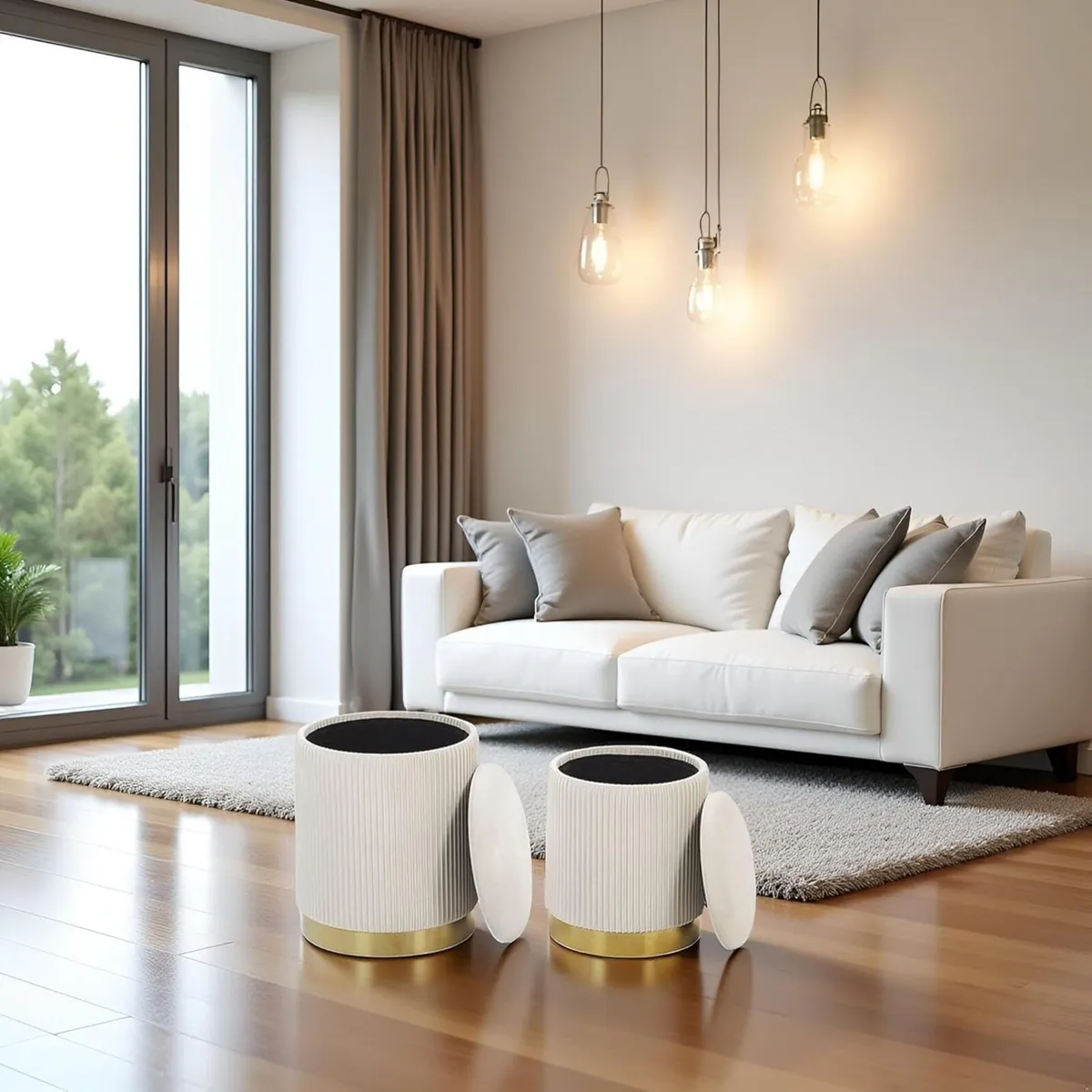 AllEquip Set of 2 Velvet Stools with Storage - Image 2