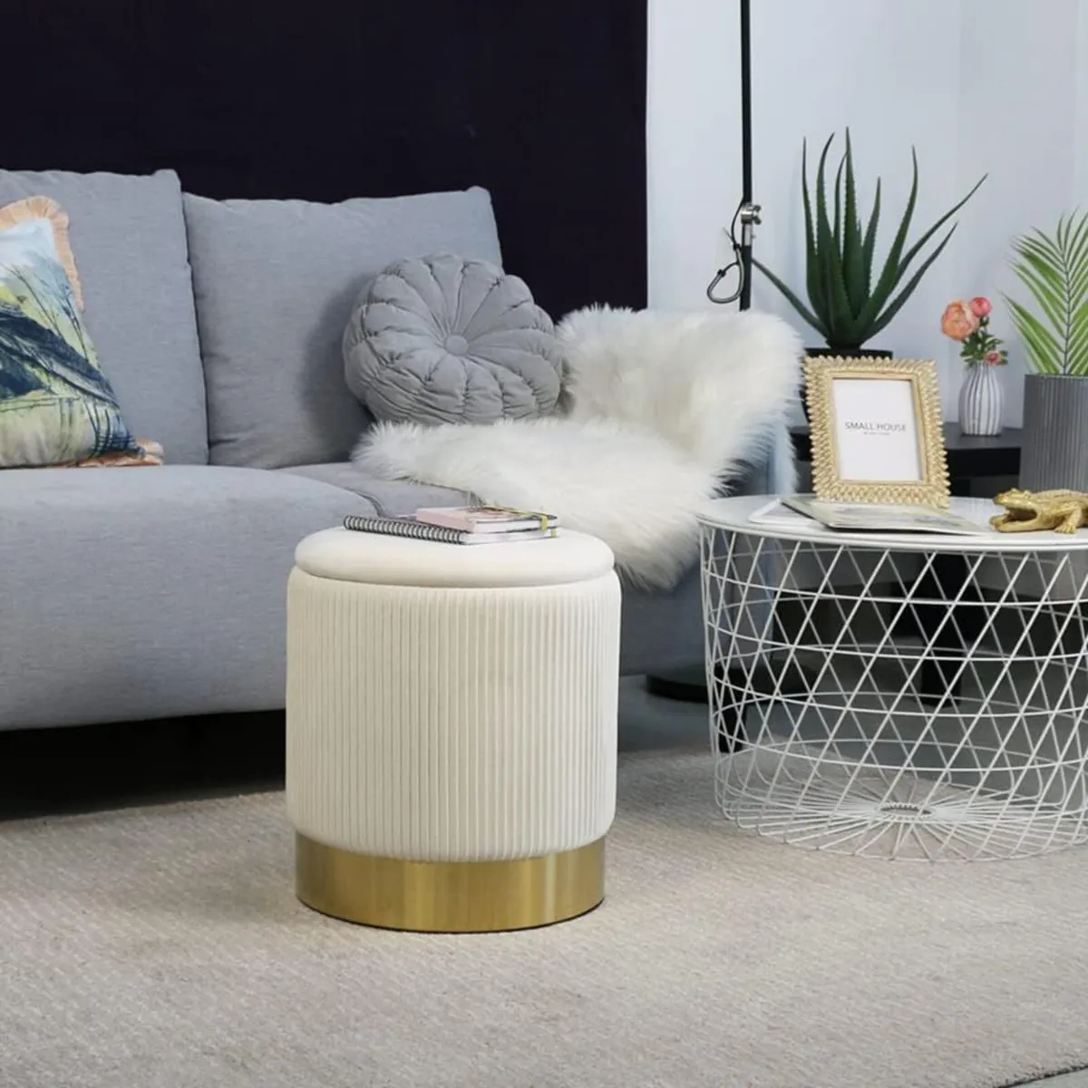 AllEquip Set of 2 Velvet Stools with Storage - Image 3