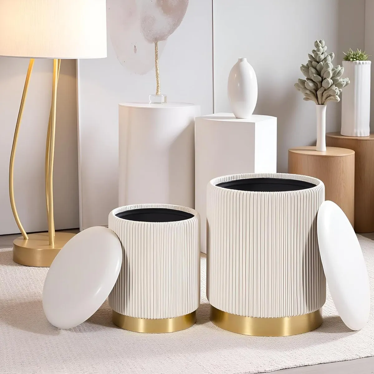 AllEquip Set of 2 Velvet Stools with Storage - Image 4