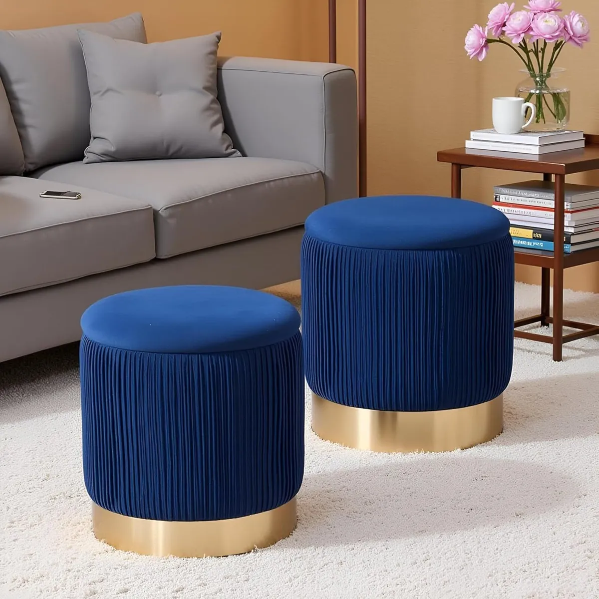 AllEquip Set of 2 Velvet Dressing Table Pouf - Image 1
