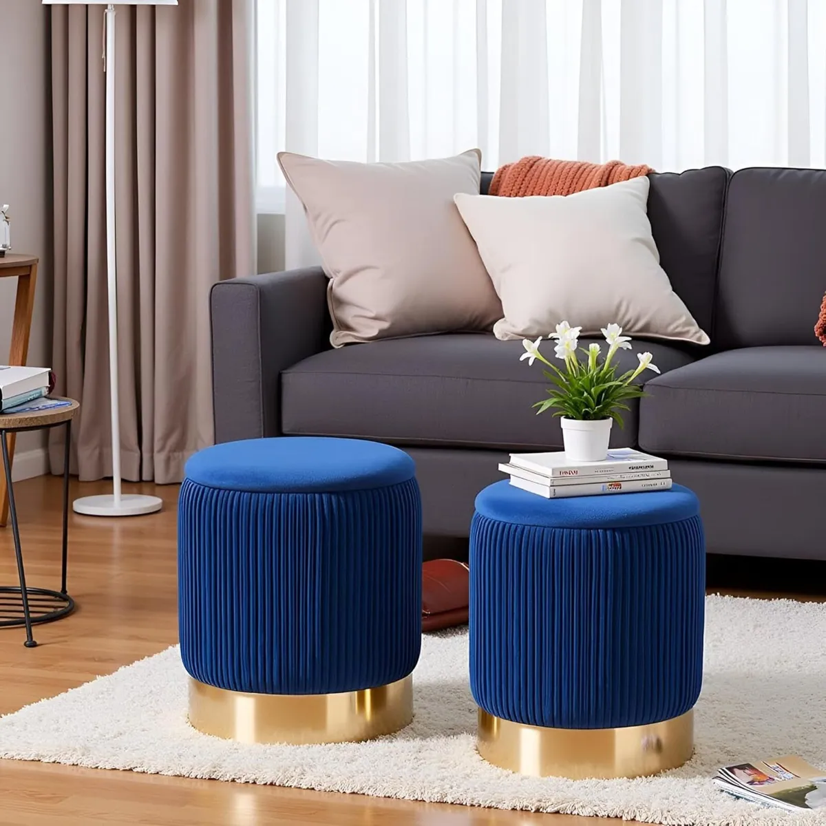 AllEquip Set of 2 Velvet Dressing Table Pouf - Image 2