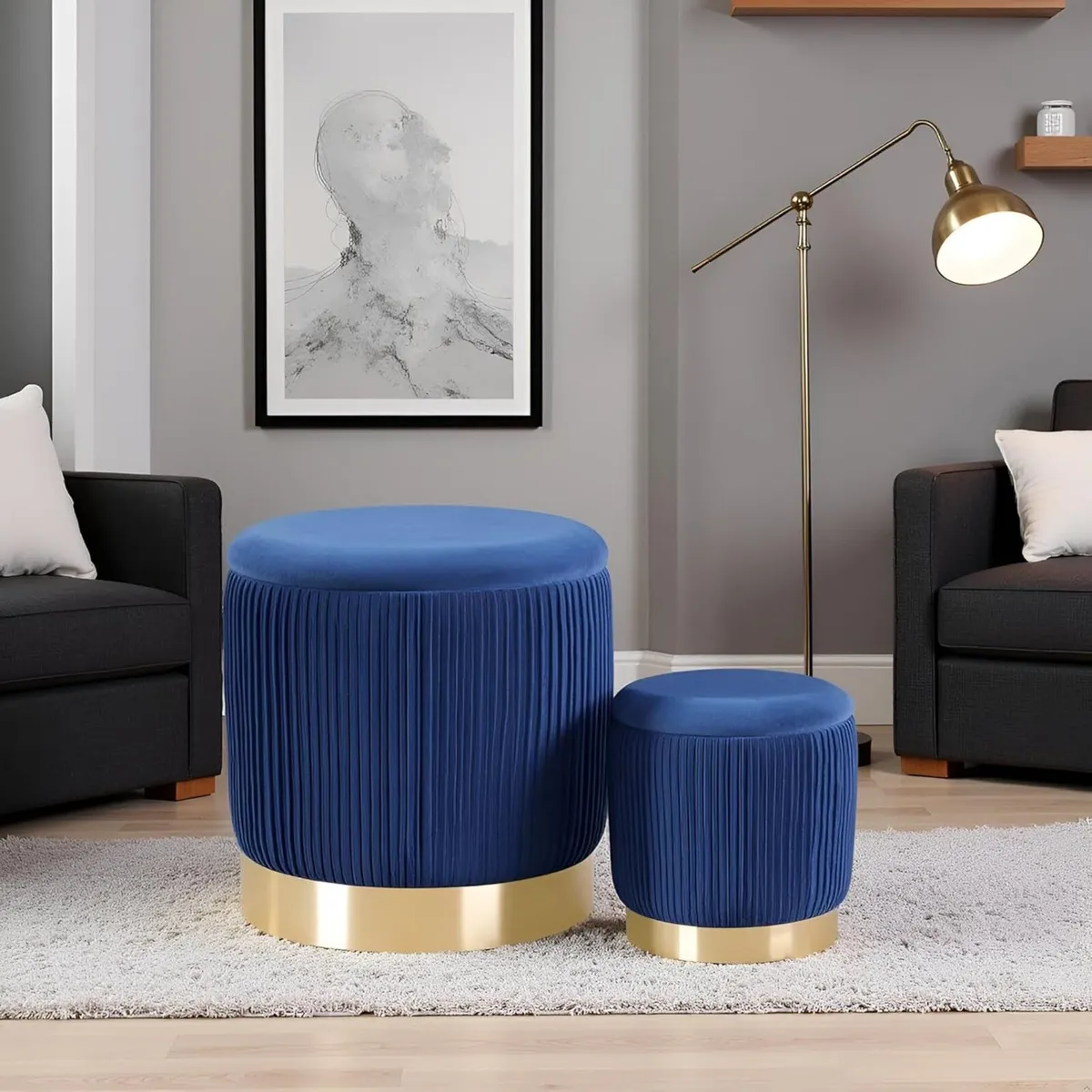 AllEquip Set of 2 Velvet Dressing Table Pouf - Image 4