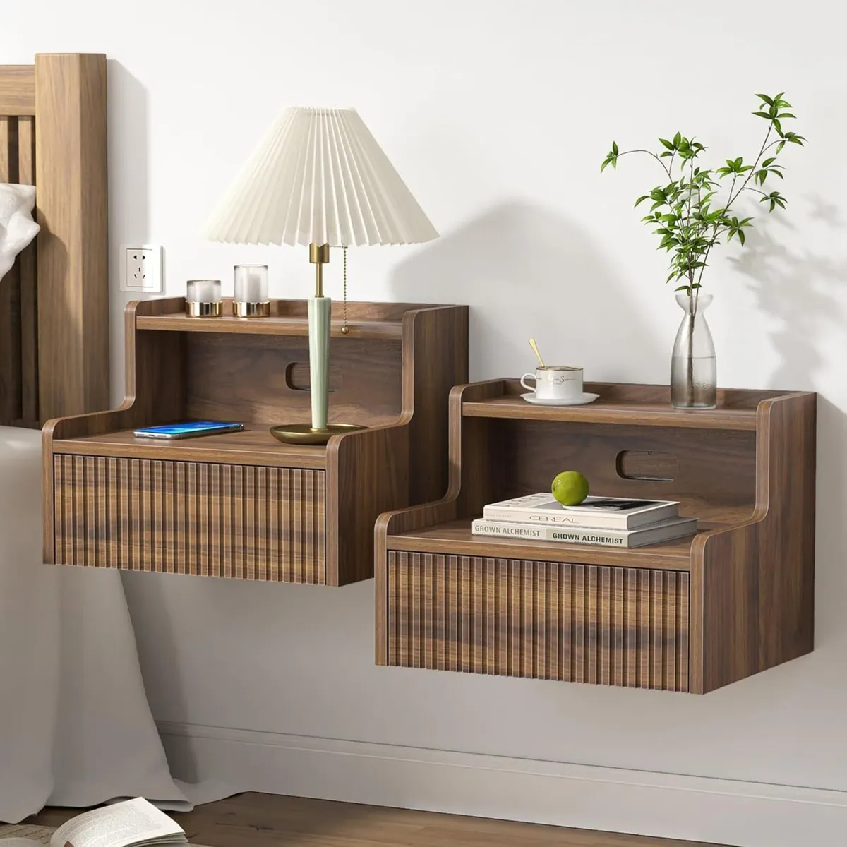 Floating Bedside Table Set of 2 Wall Mounted - Image 1