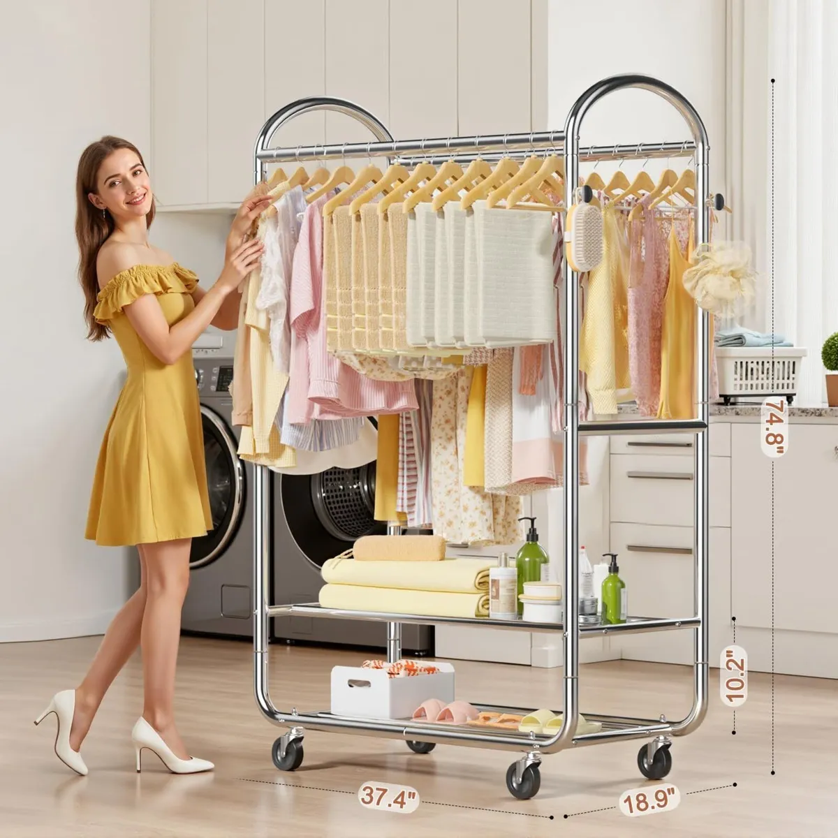 Heavy Duty Rolling Clothes Rail for Hanging - Image 3