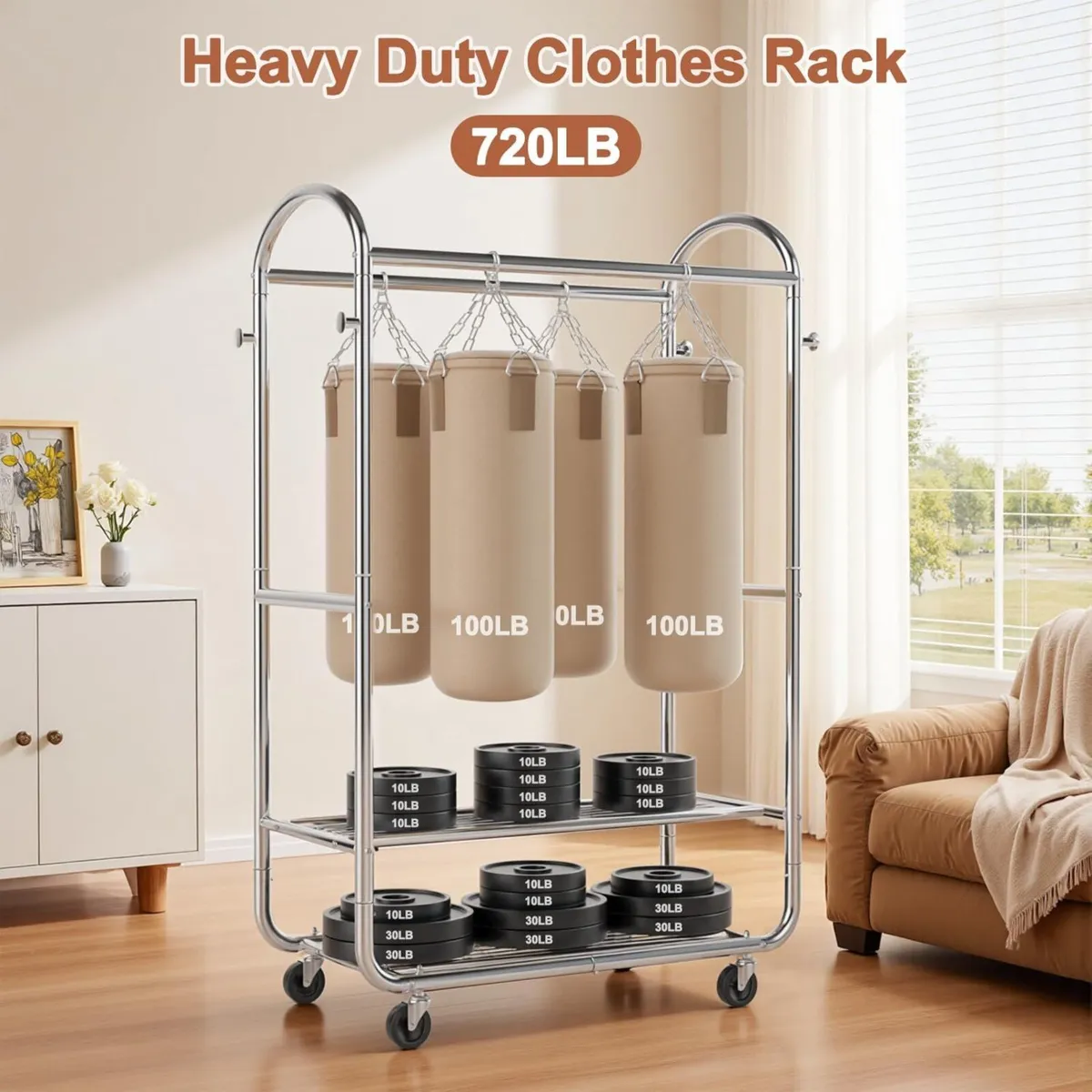 Heavy Duty Rolling Clothes Rail for Hanging - Image 4