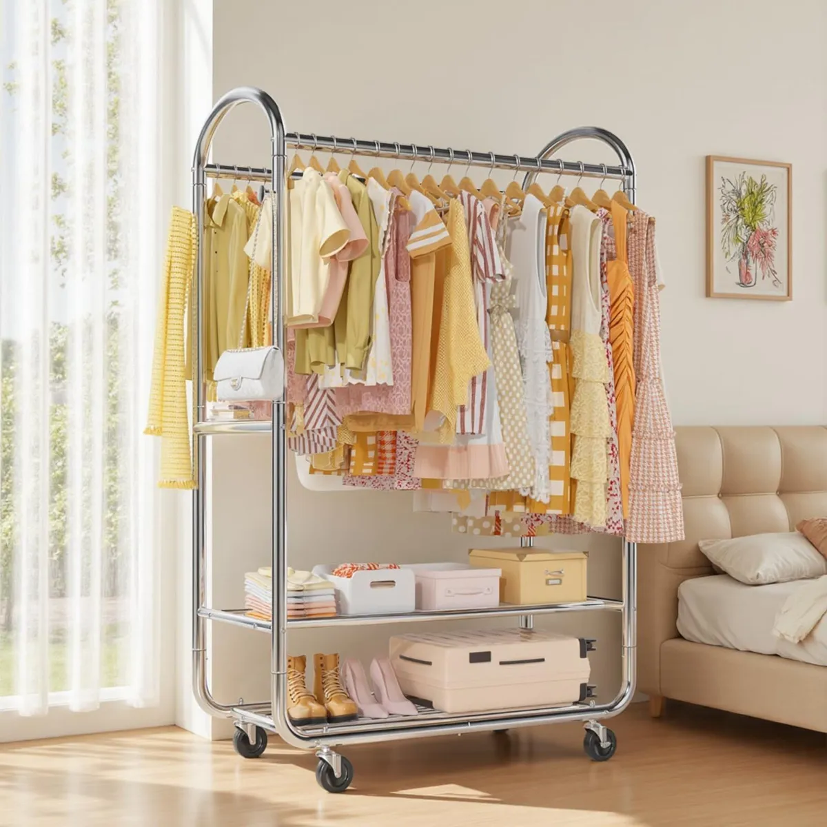 Heavy Duty Rolling Clothes Rail for Hanging - Image 2