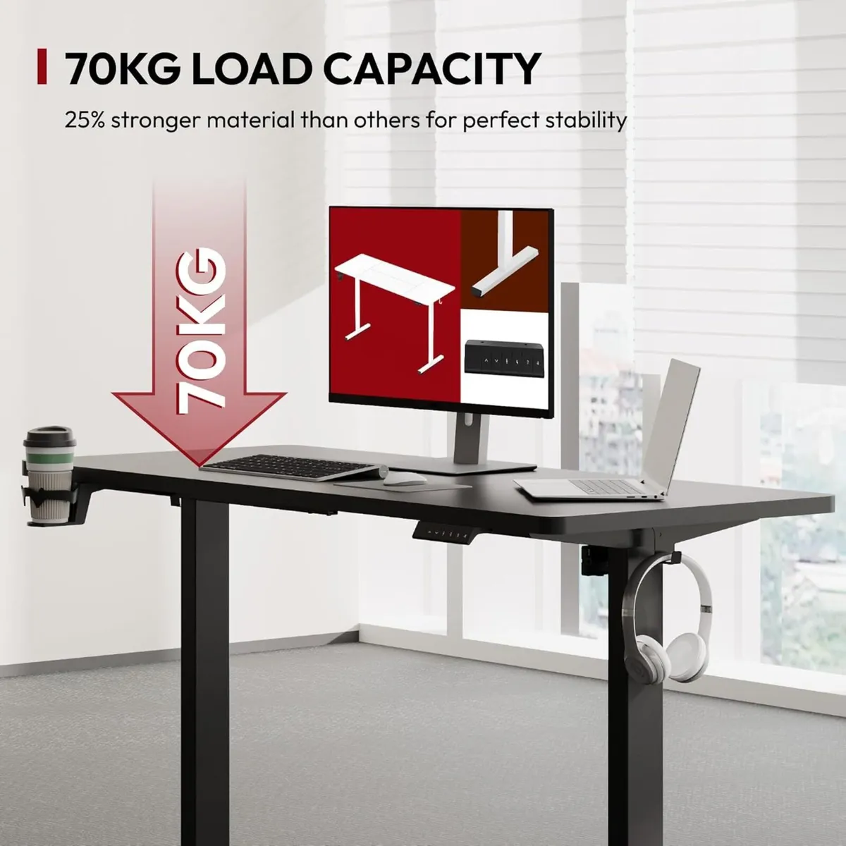 QS1+140 x 60 Electric Standing Desk Height - Image 4