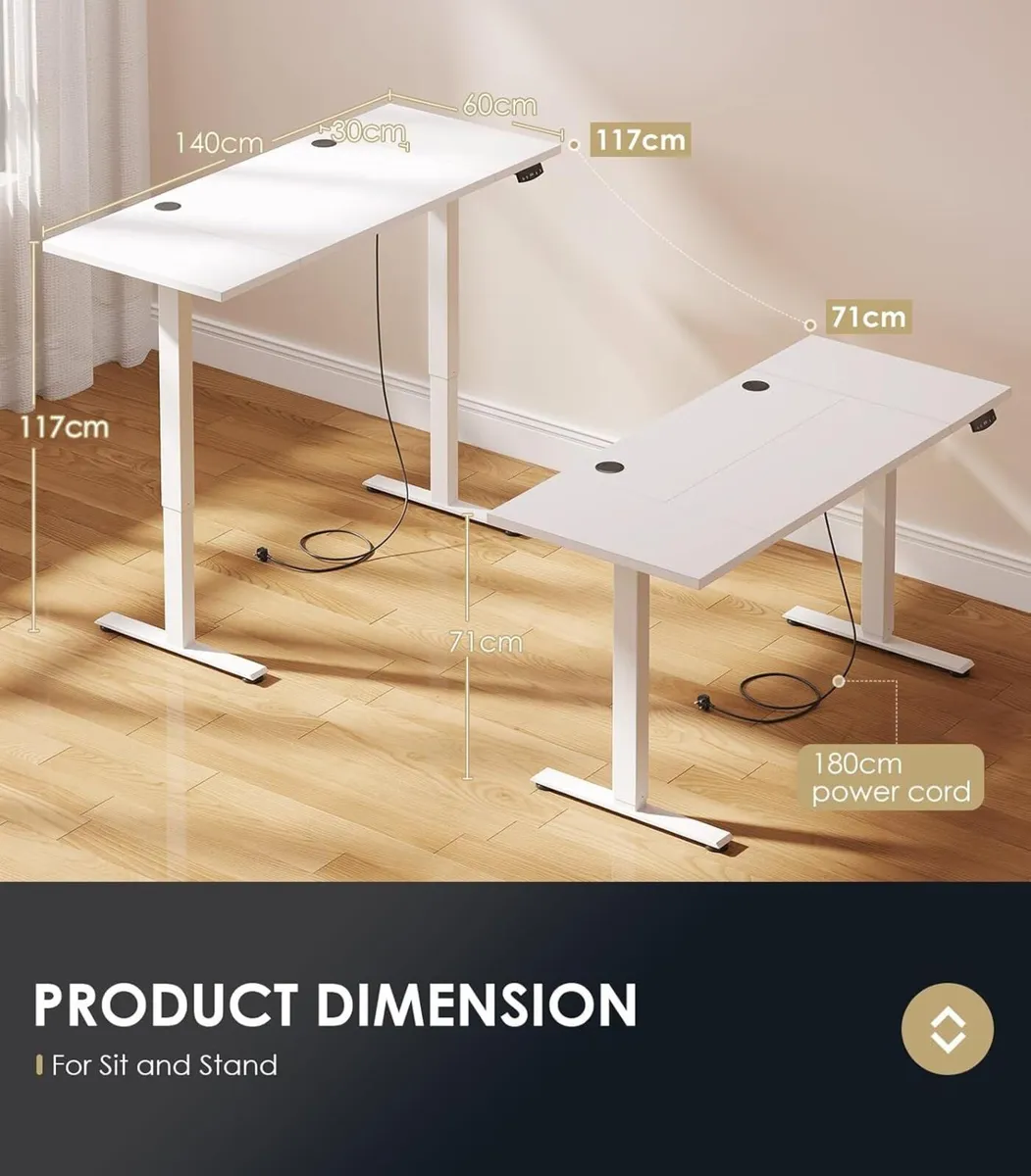 Standing Desk 140cm Small Height Adjustable with - Image 3