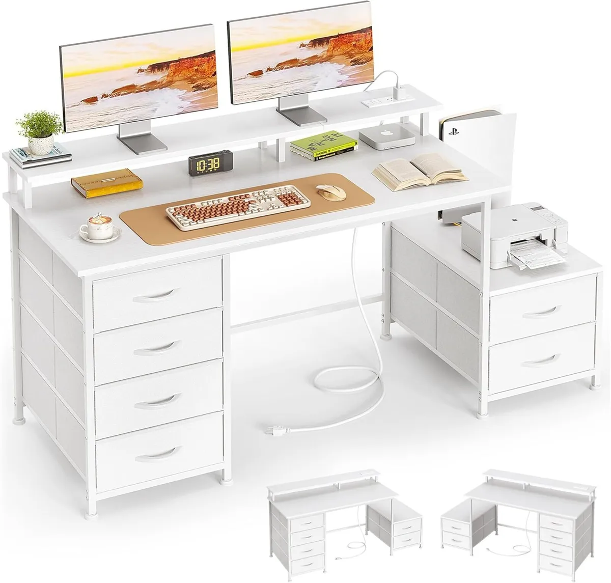 128cm Desk with Fabric File Cabinet Computer - Image 1