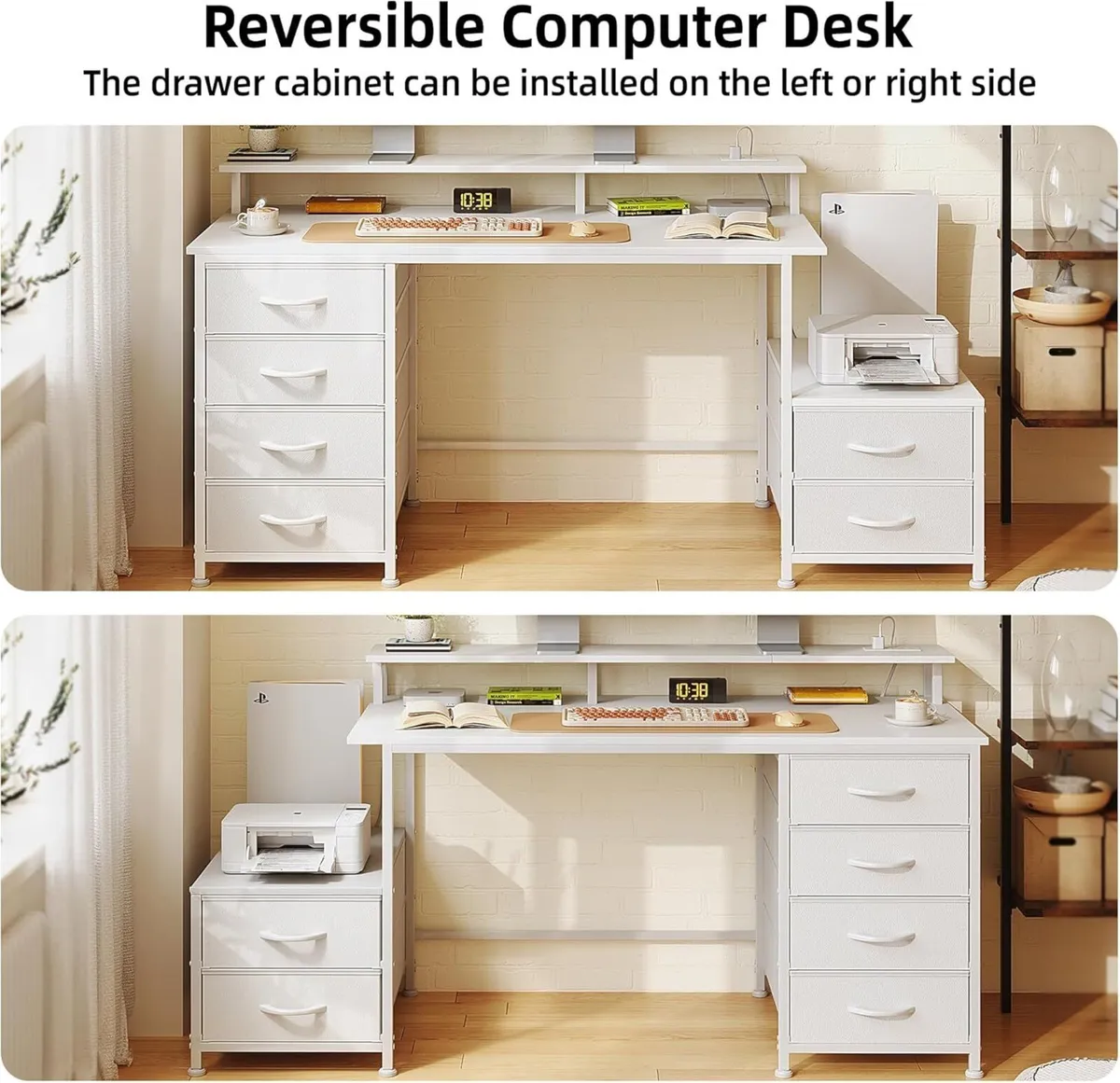 128cm Desk with Fabric File Cabinet Computer - Image 4