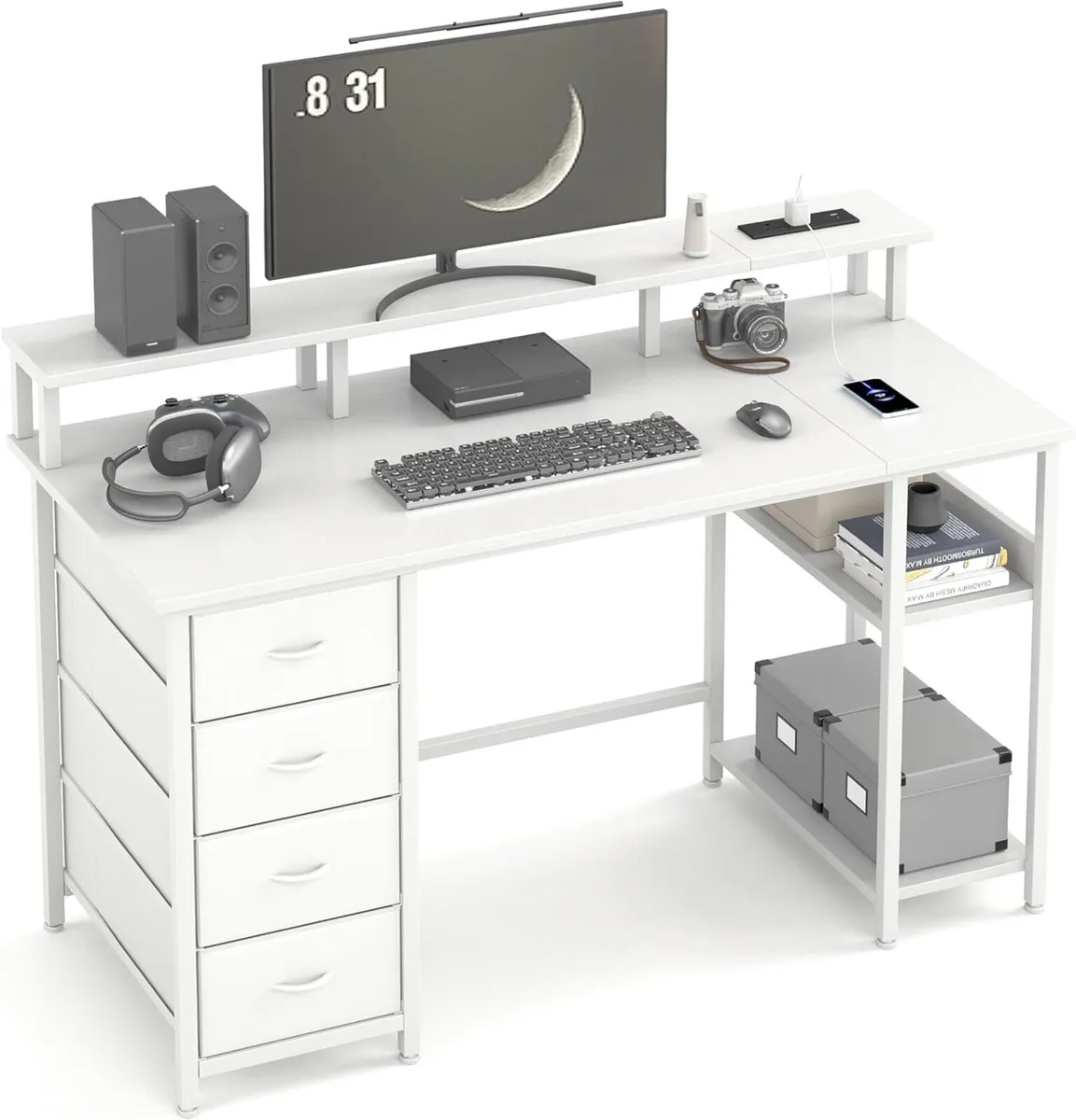 120CM Computer Desk with 4 Fabric Drawers Gaming - Image 1