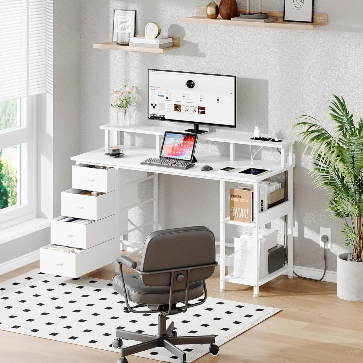 120CM Computer Desk with 4 Fabric Drawers Gaming - Image 2