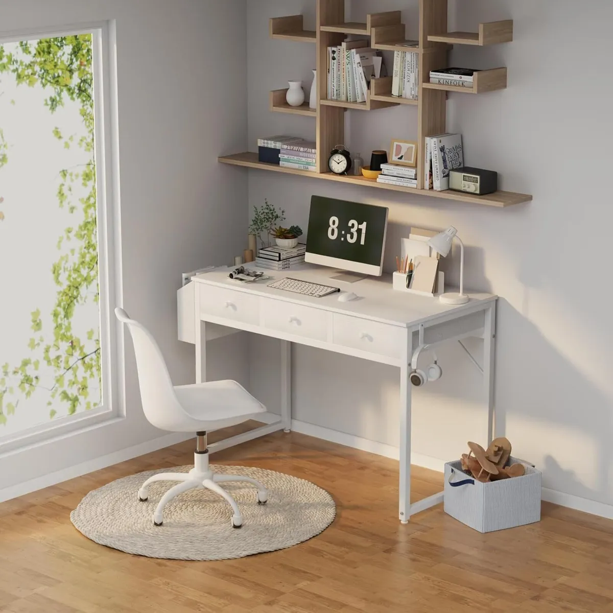 Small White Computer Desk 100cm with Fabric - Image 2