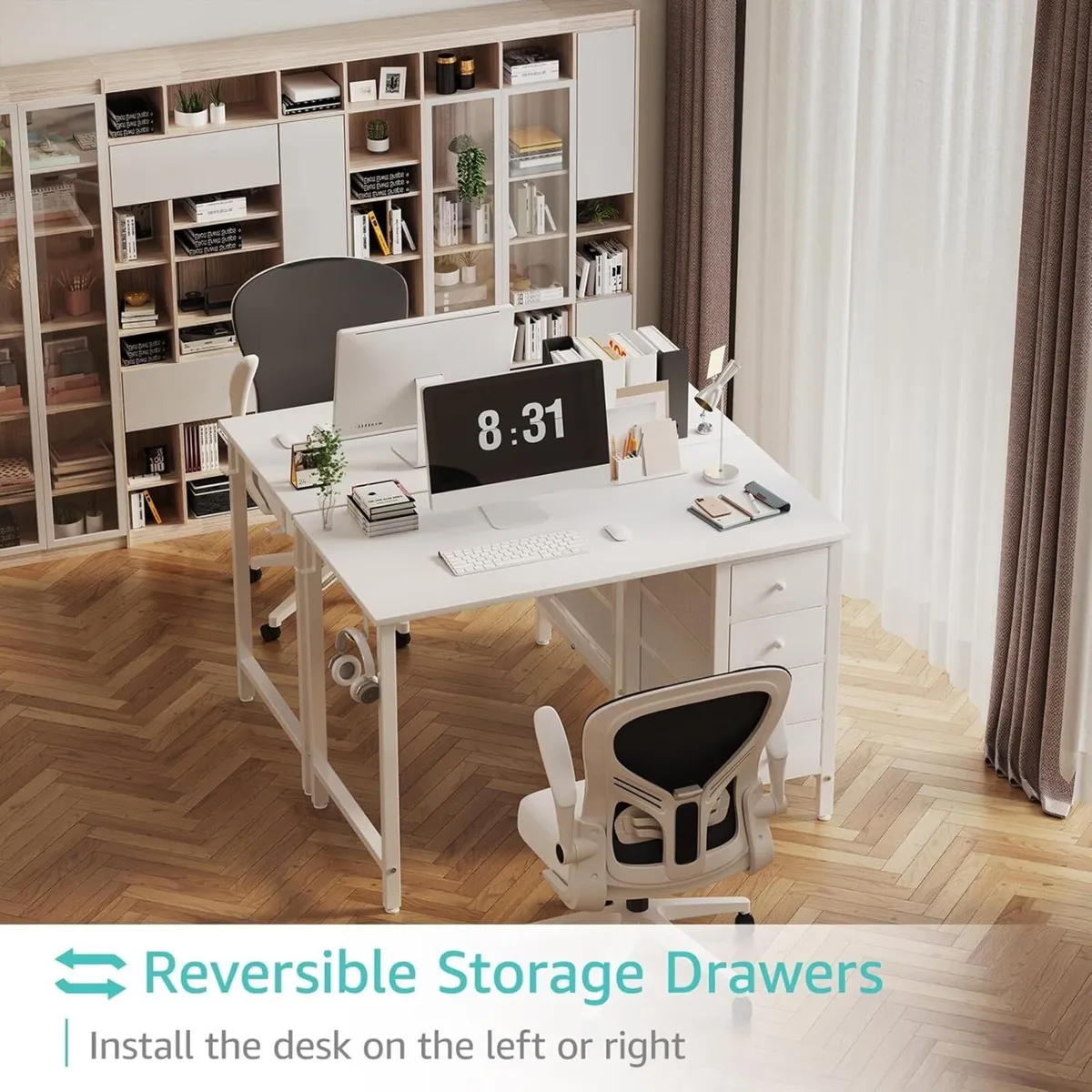 Small White Desk with Fabric Drawers Kids Girls - Image 4