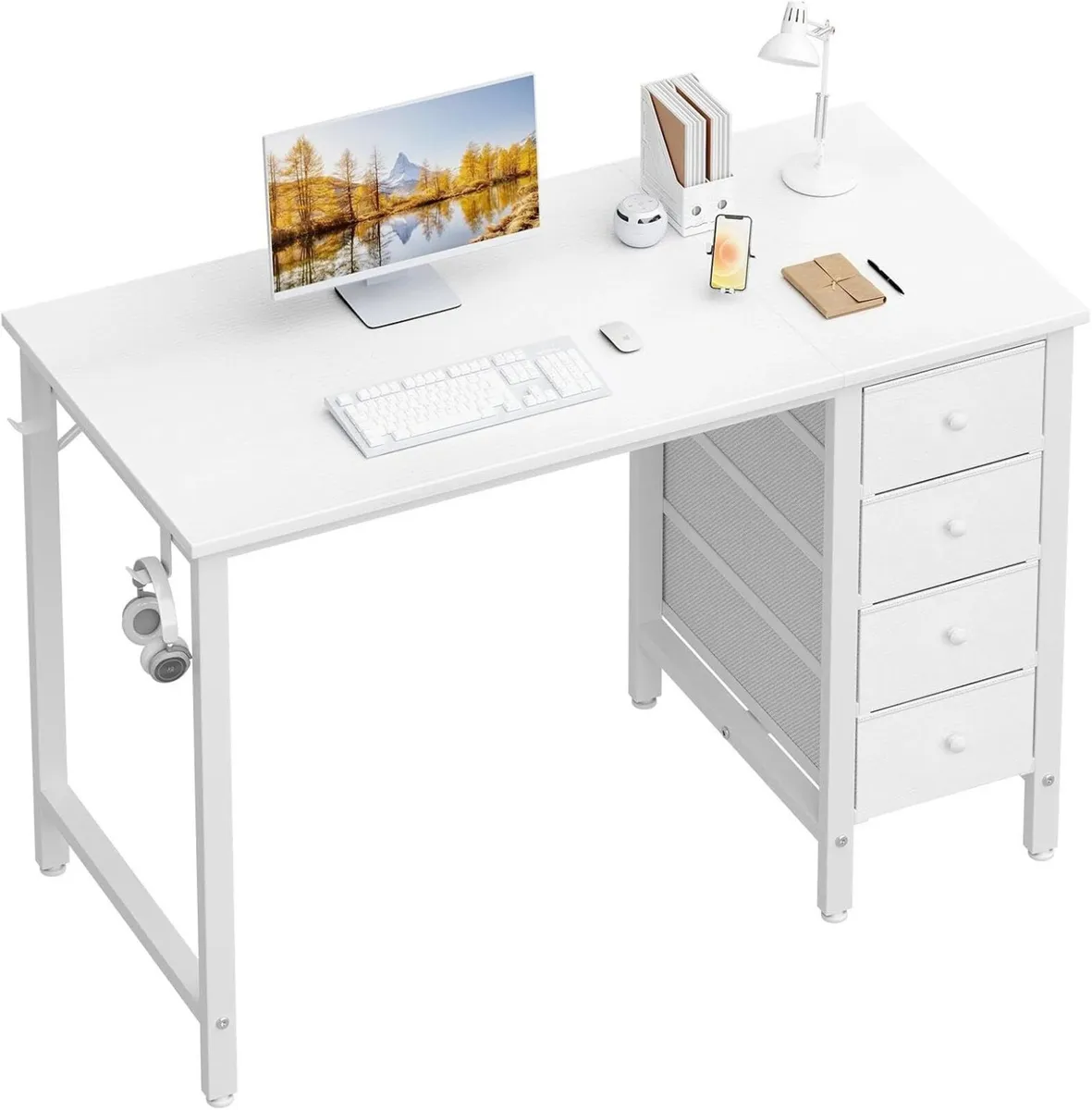 Small White Desk with Fabric Drawers Kids Girls - Image 1