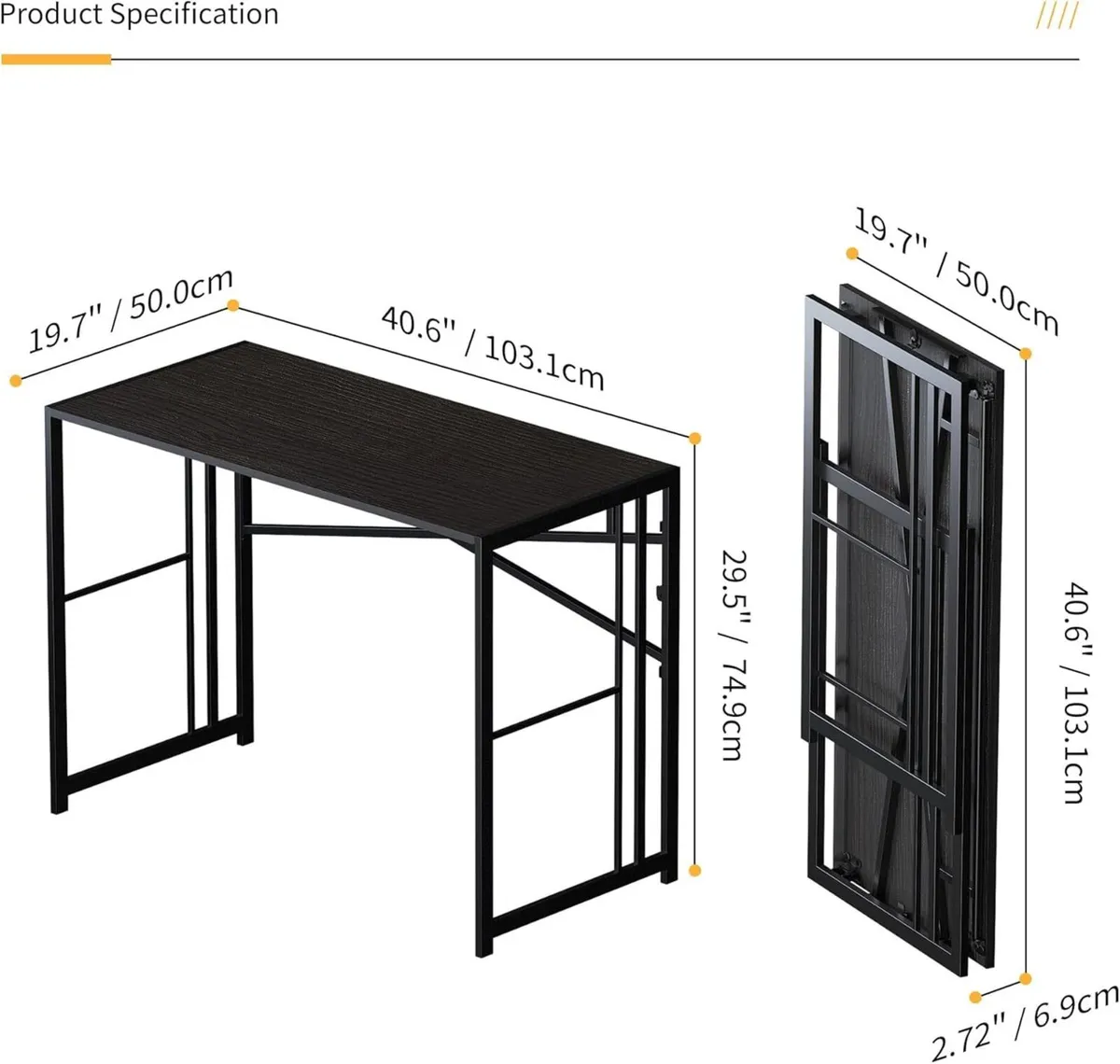 Folding Desk 103 cm Writing Gaming Computer - Image 3
