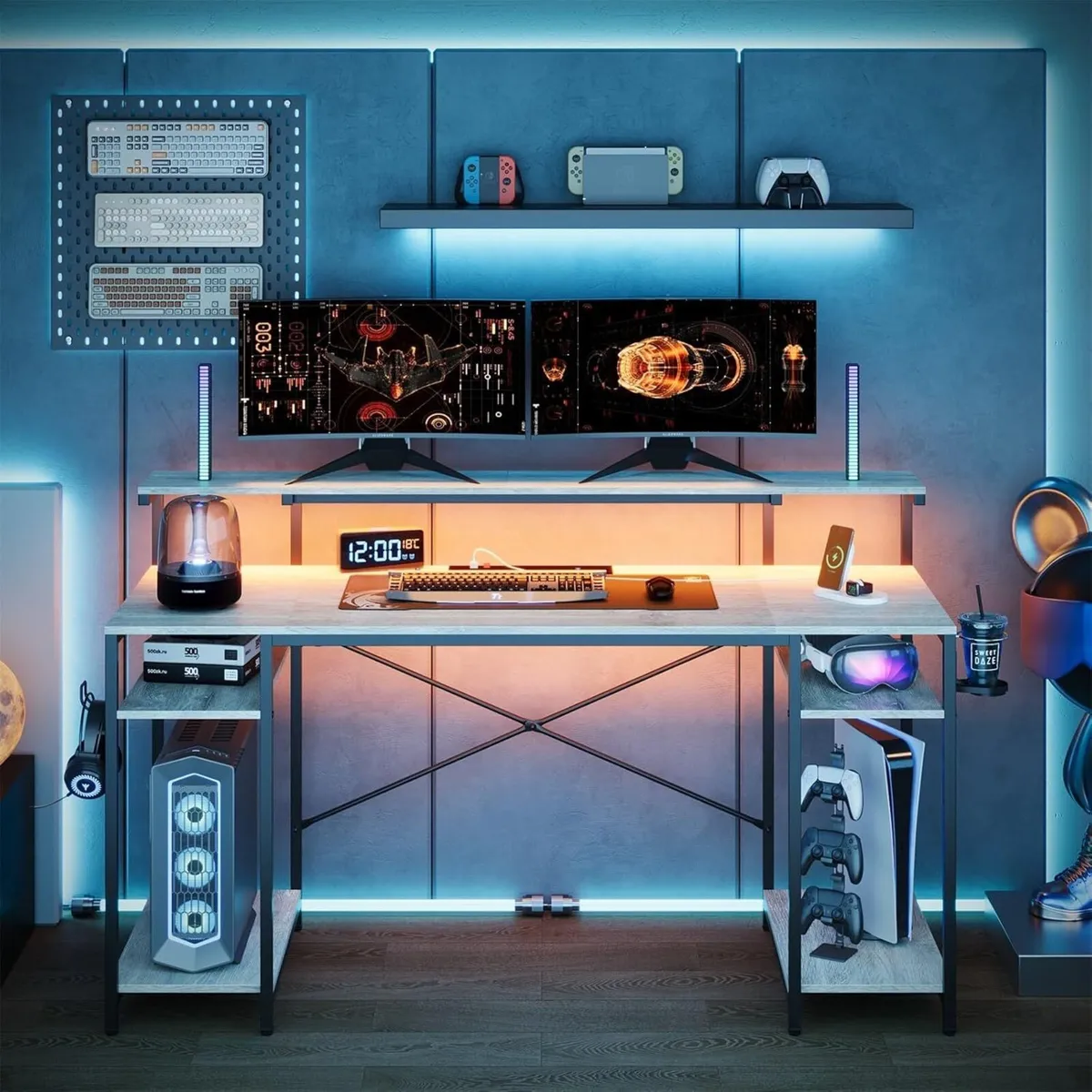 140 CM Computer Desk with Power Outlets LED - Image 2