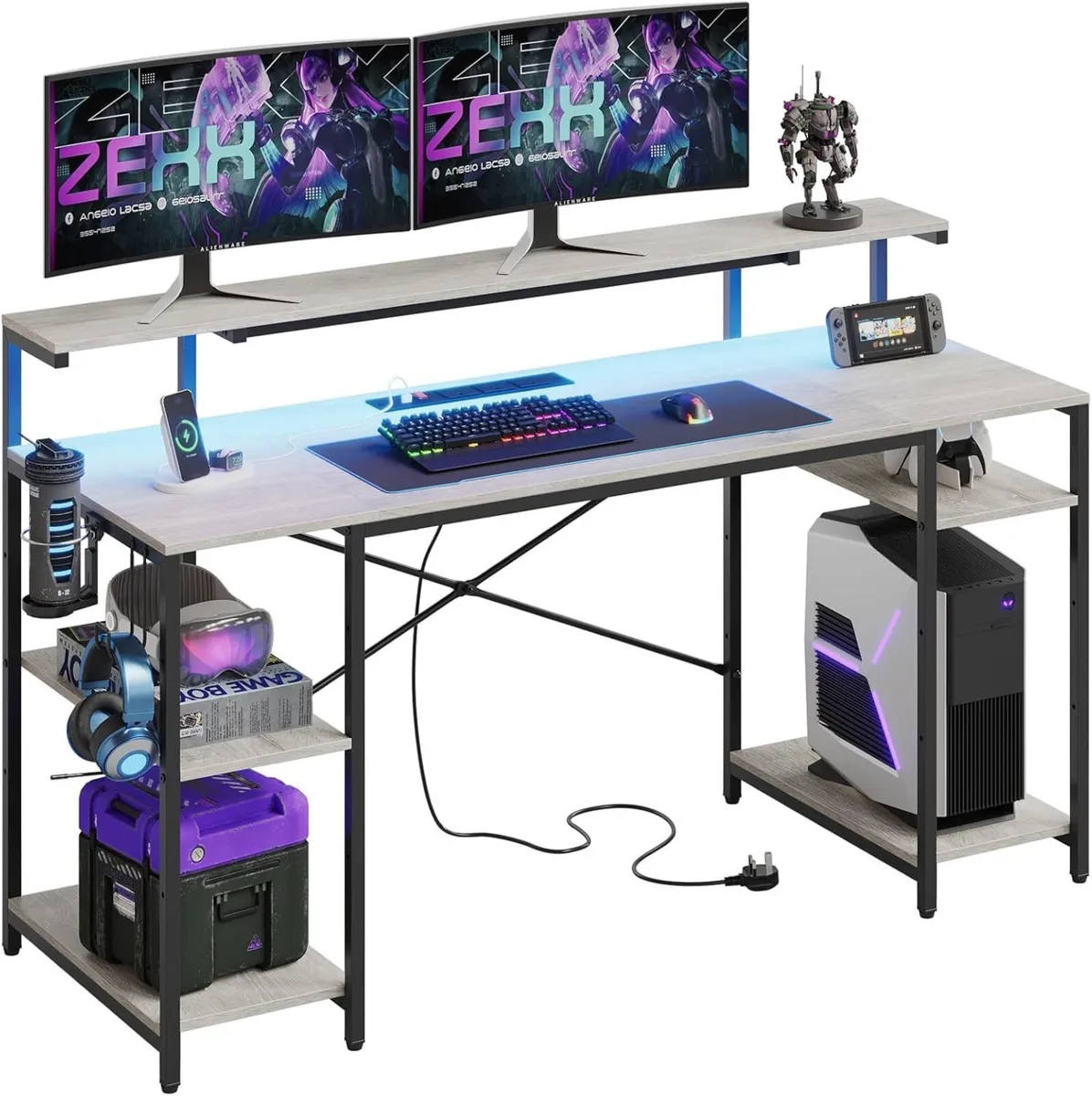140 CM Computer Desk with Power Outlets LED - Image 1