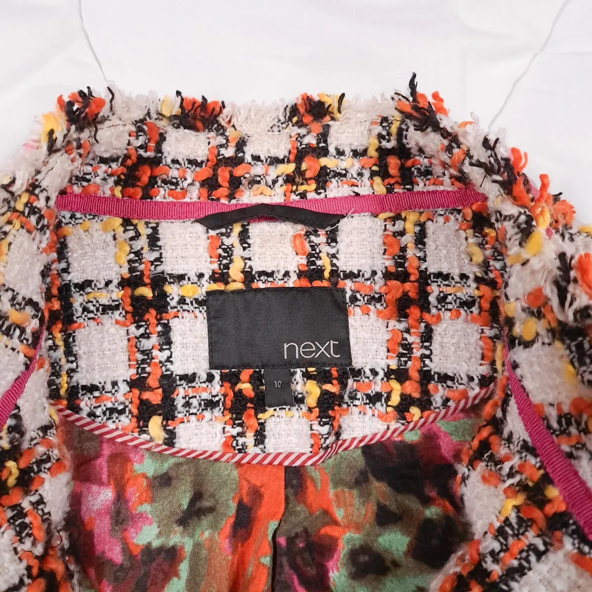 Next Orange White Tweed Jacket Boucle Blazer 10UK - Image 2