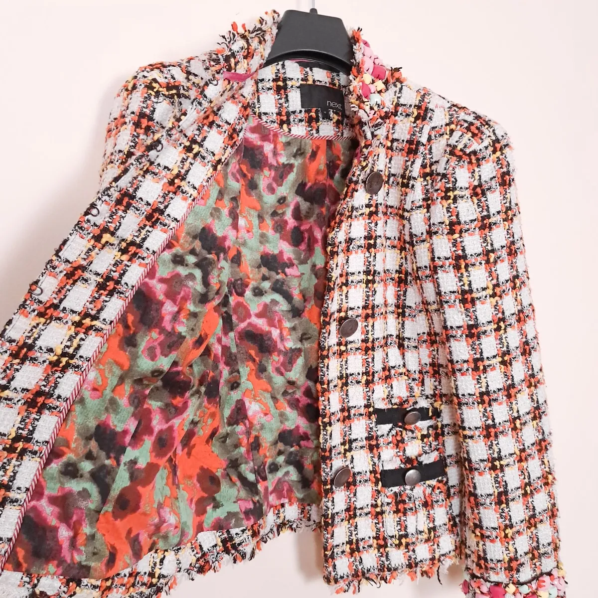 Next Orange White Tweed Jacket Boucle Blazer 10UK - Image 4