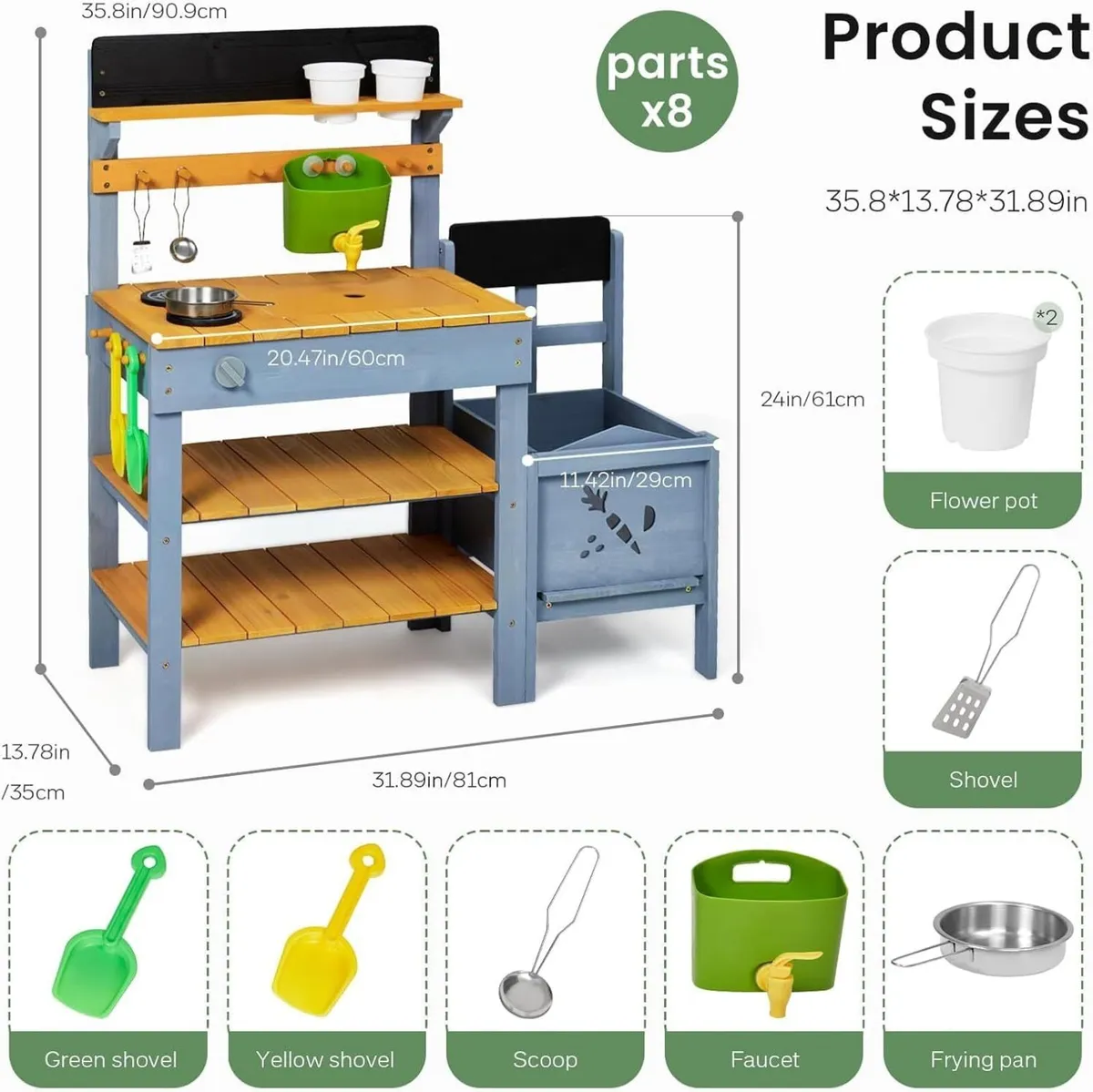 Mud Kitchen with Planter Box Outdoor Play Pretend - Image 3
