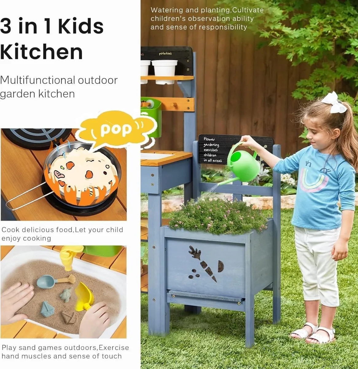 Mud Kitchen with Planter Box Outdoor Play Pretend - Image 4