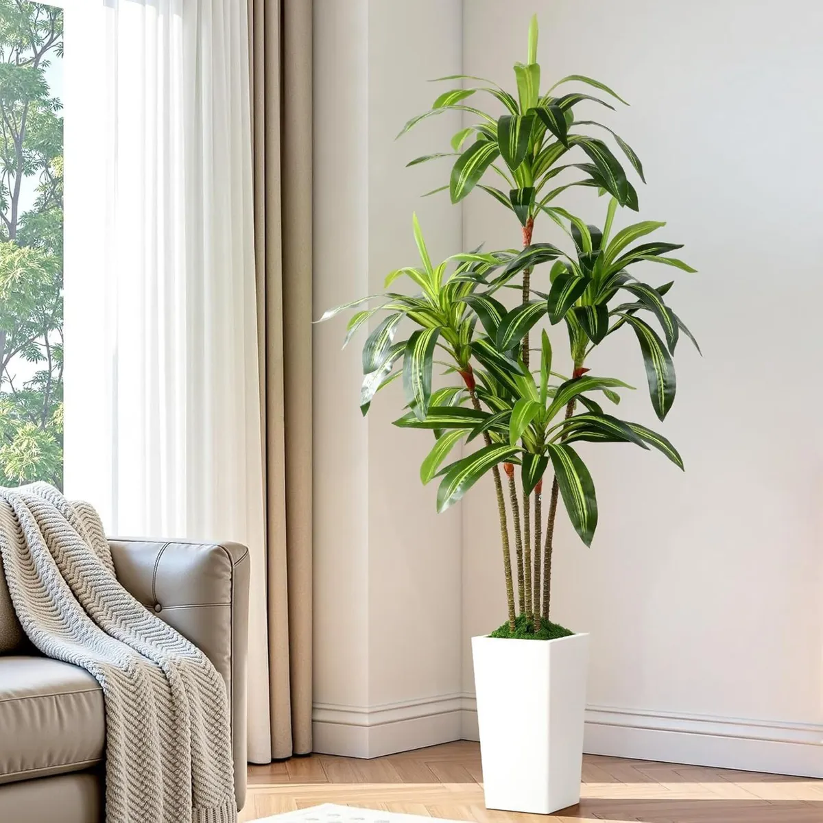 6FT Artificial Dracaena Tree with White Tall Pot - Image 2