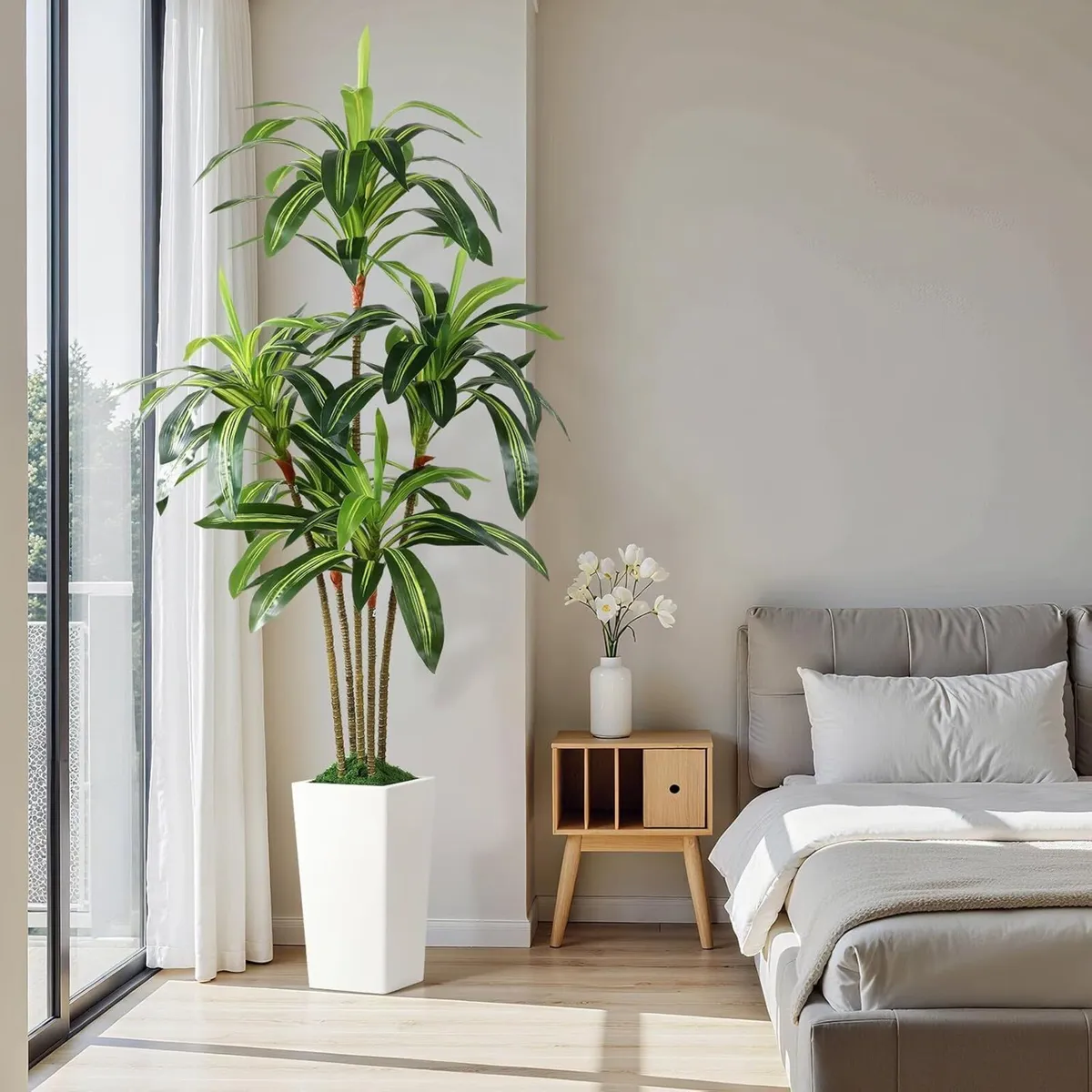 6FT Artificial Dracaena Tree with White Tall Pot - Image 4