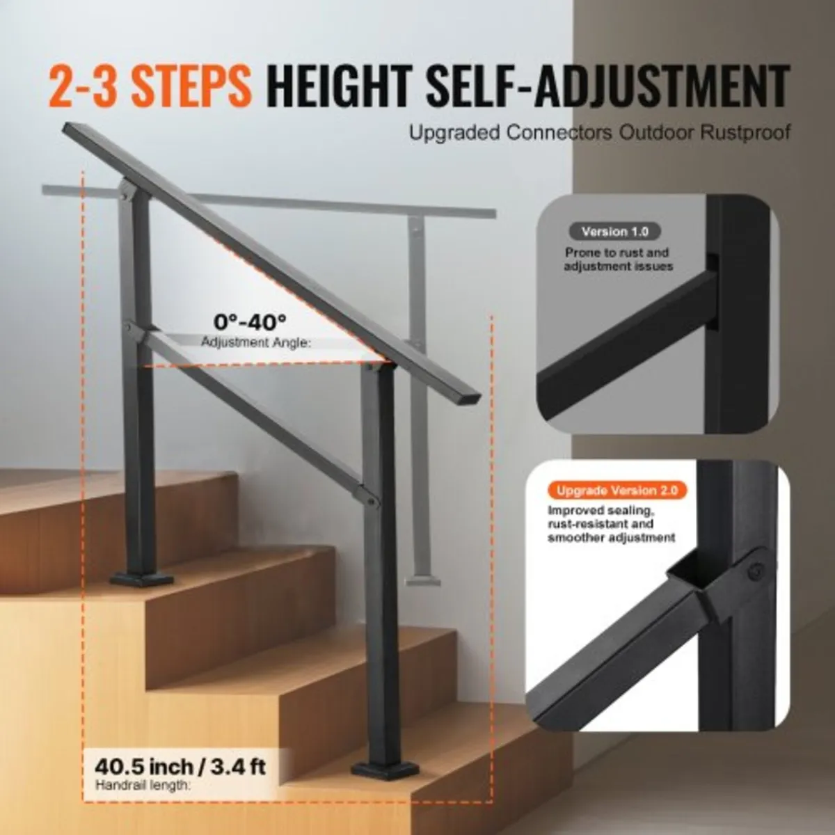 Outdoor Handrails for Steps, 2-3 Step Stair Rail K - Image 2