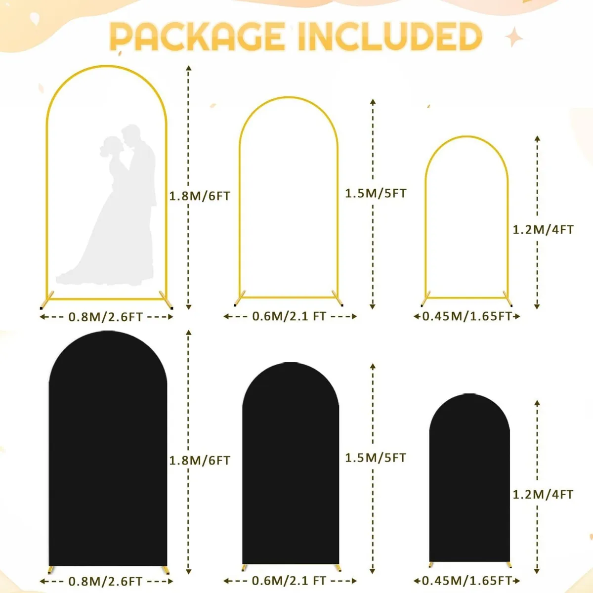 Set of 3 Metal Arch Backdrop Stand and Cover 6FT - Image 3