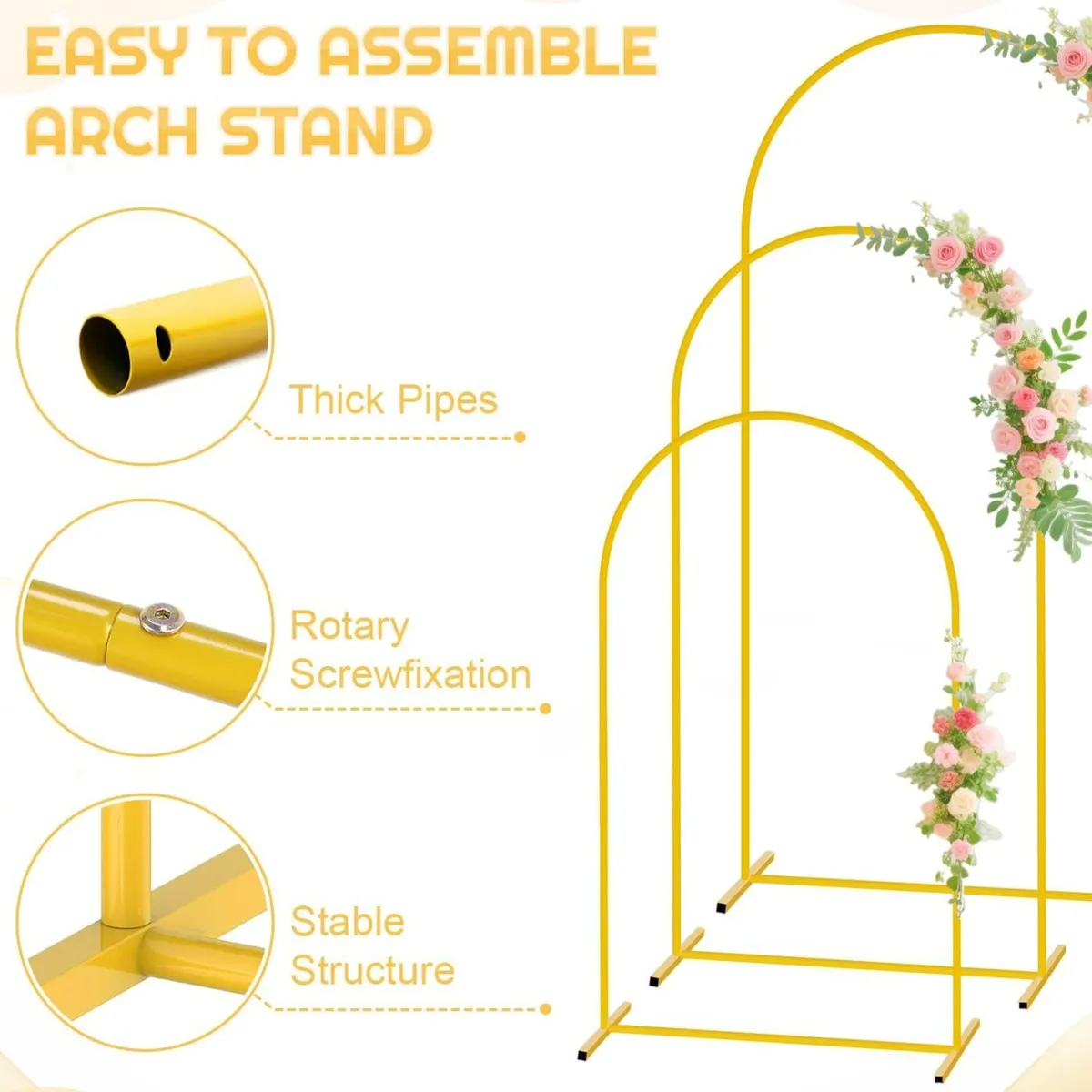 Set of 3 Metal Arch Backdrop Stand and Cover 6FT - Image 4